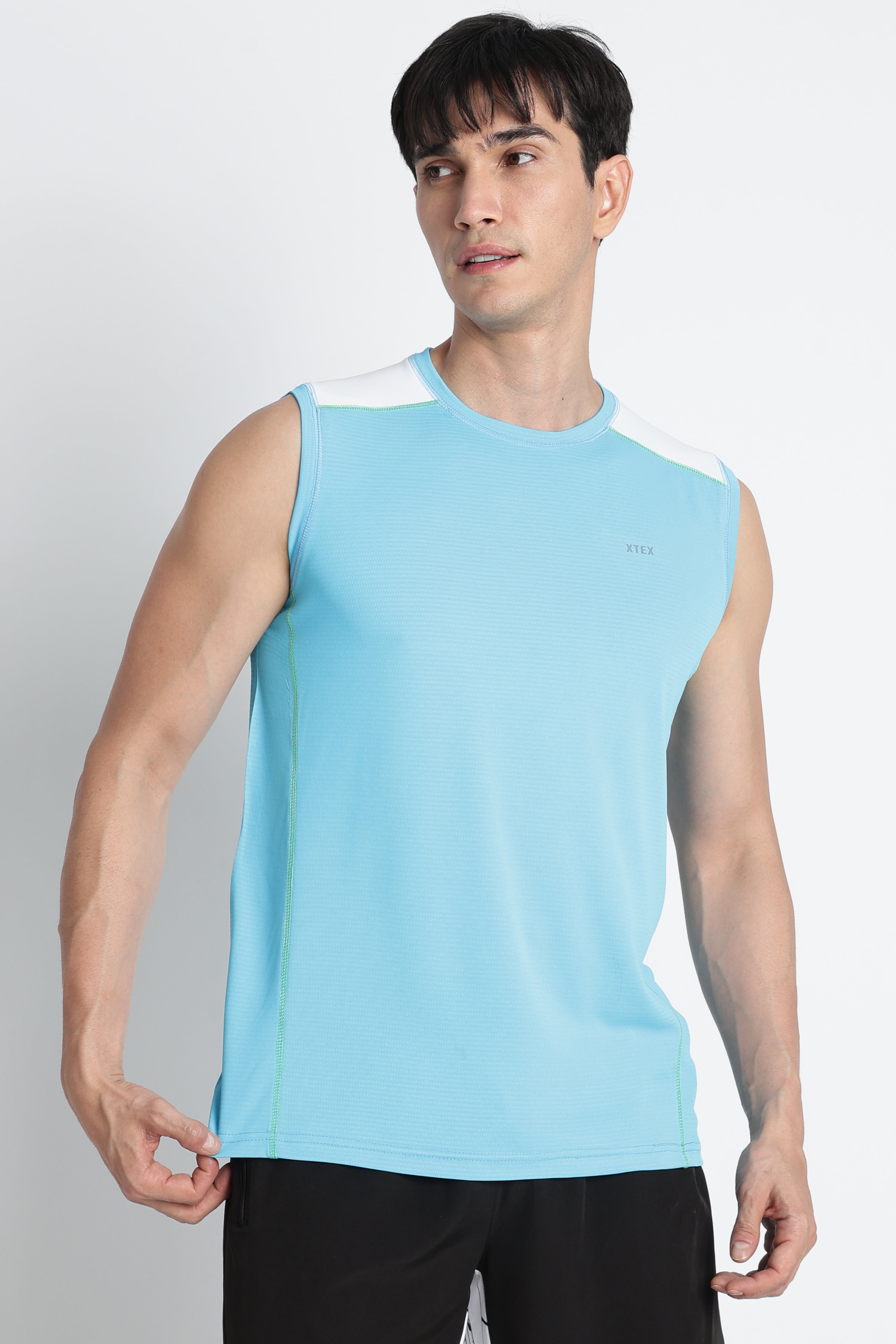 Light Blue XTEX Sleeveless Jersey – Moisture-Wicking Gym & Running Tee