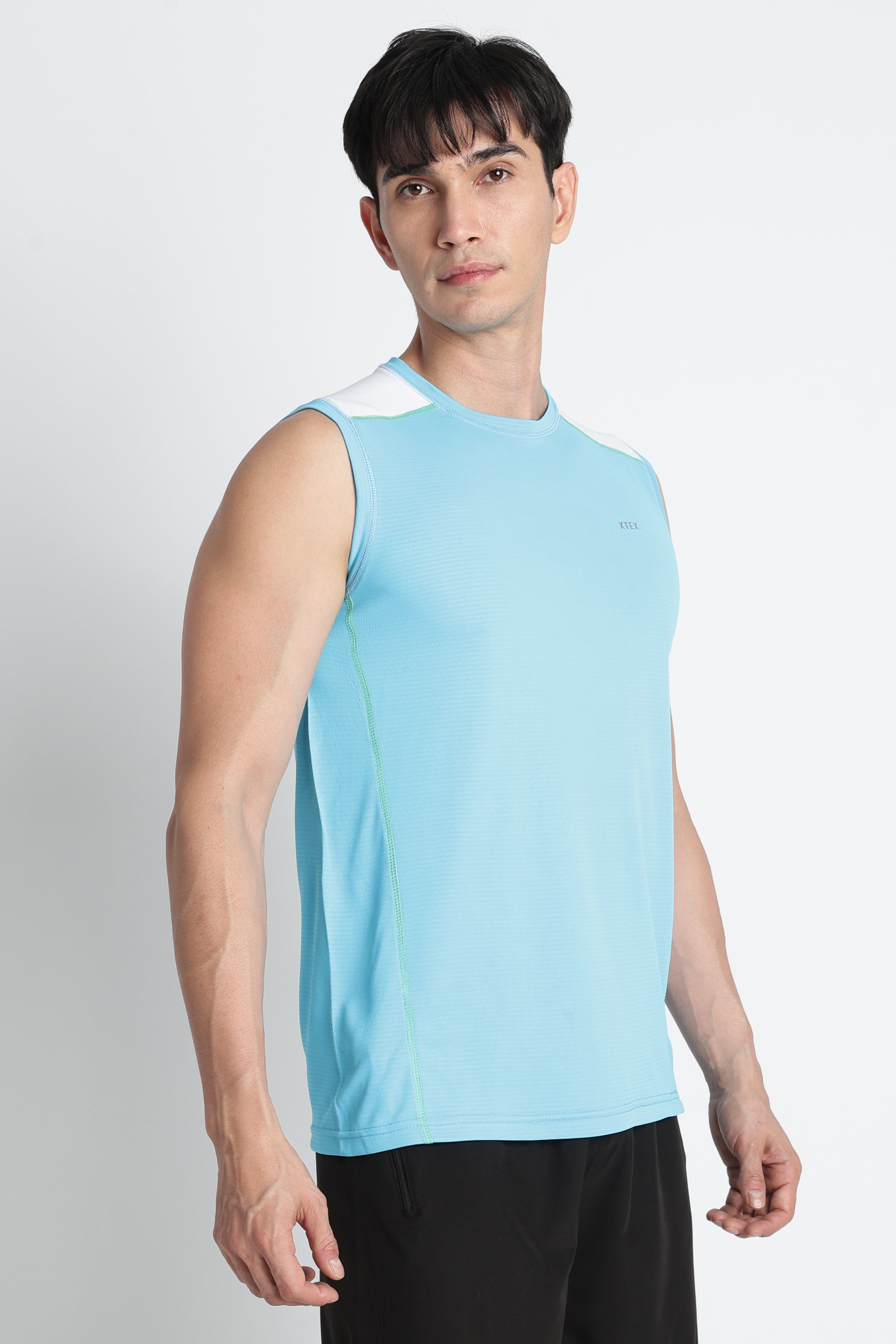 Light Blue XTEX Sleeveless Jersey – Moisture-Wicking Gym & Running Tee