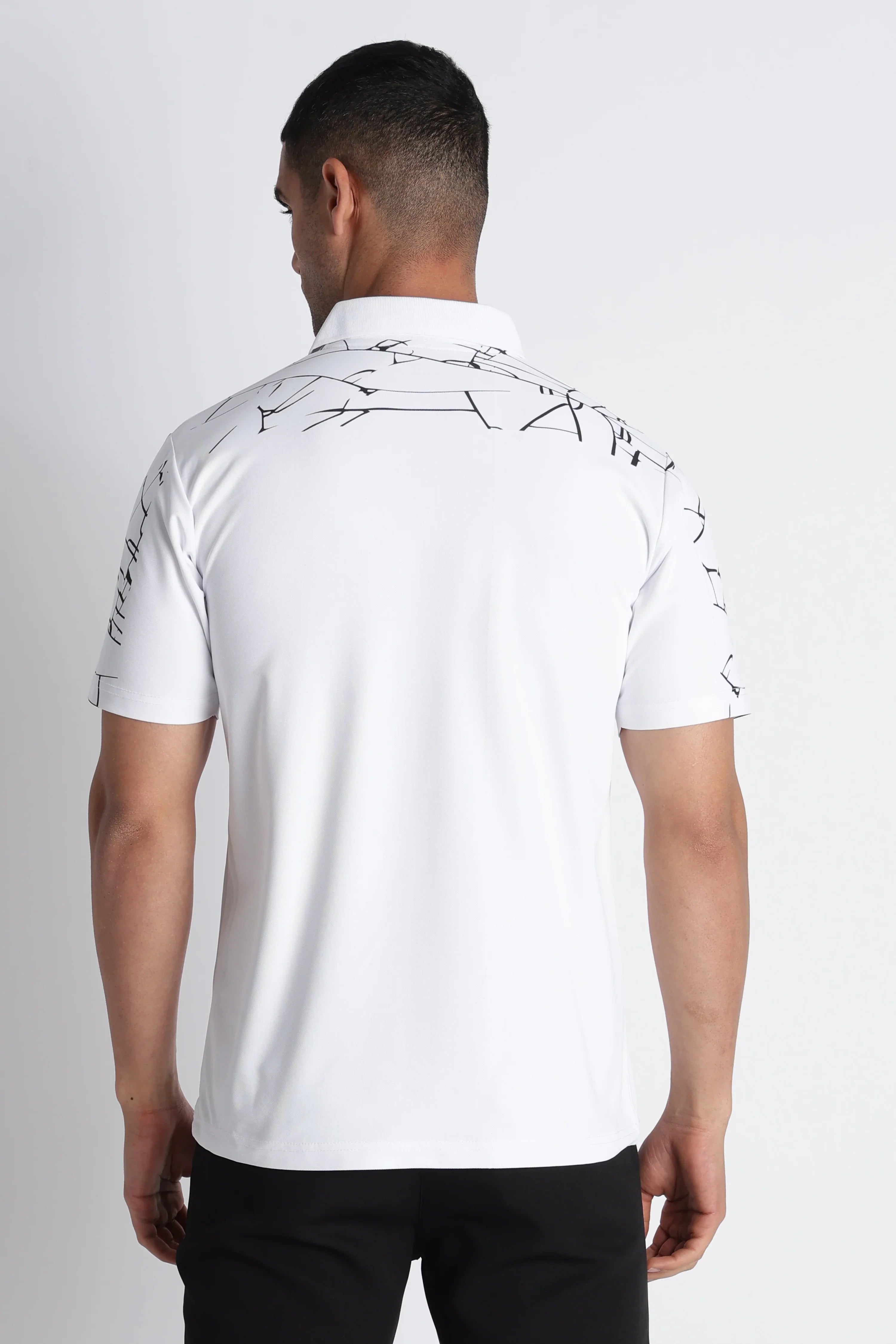 XTEX White Polo Shirt with Abstract Designs - Modern Business Casual