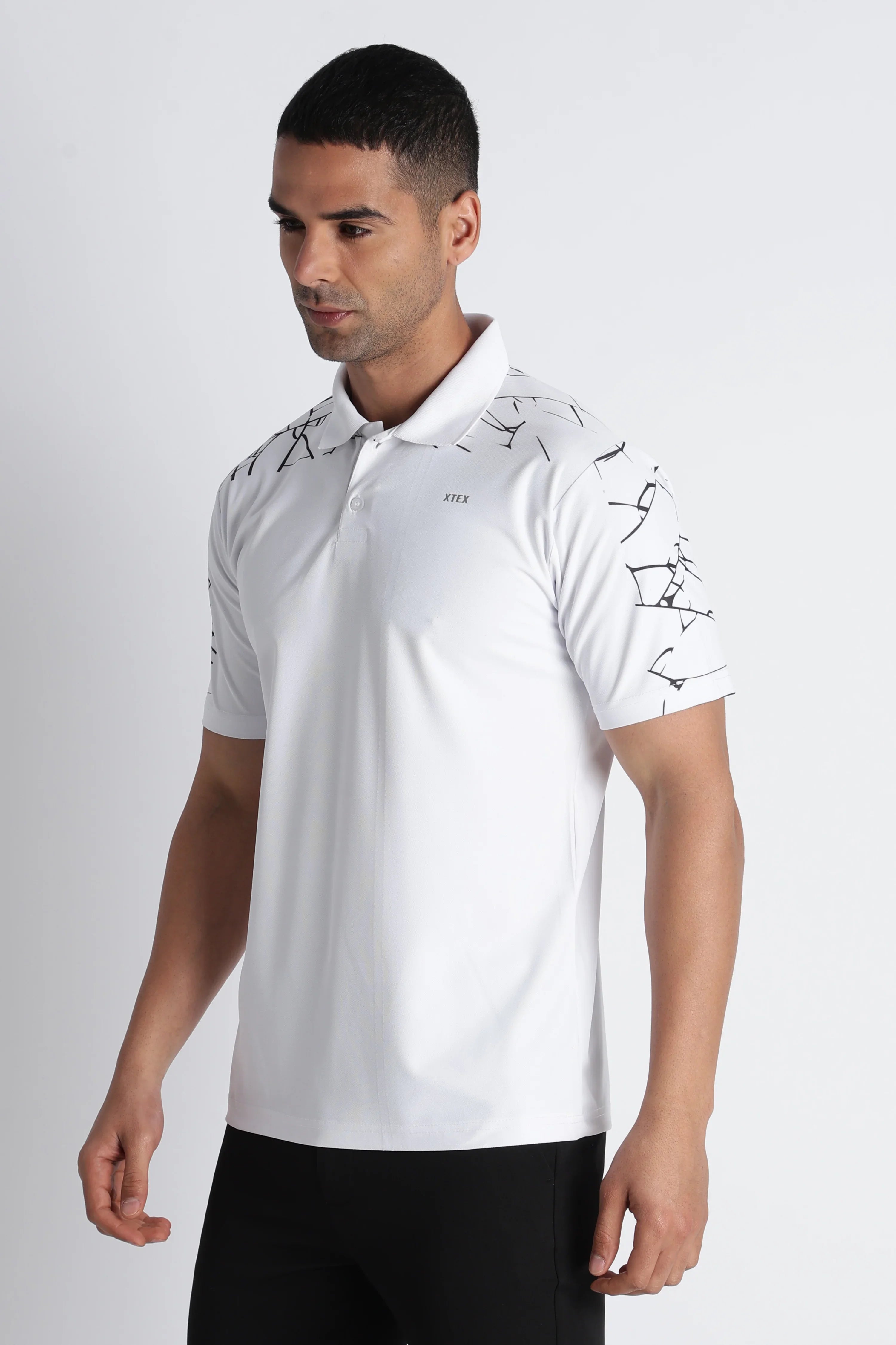 XTEX White Polo Shirt with Abstract Designs - Modern Business Casual