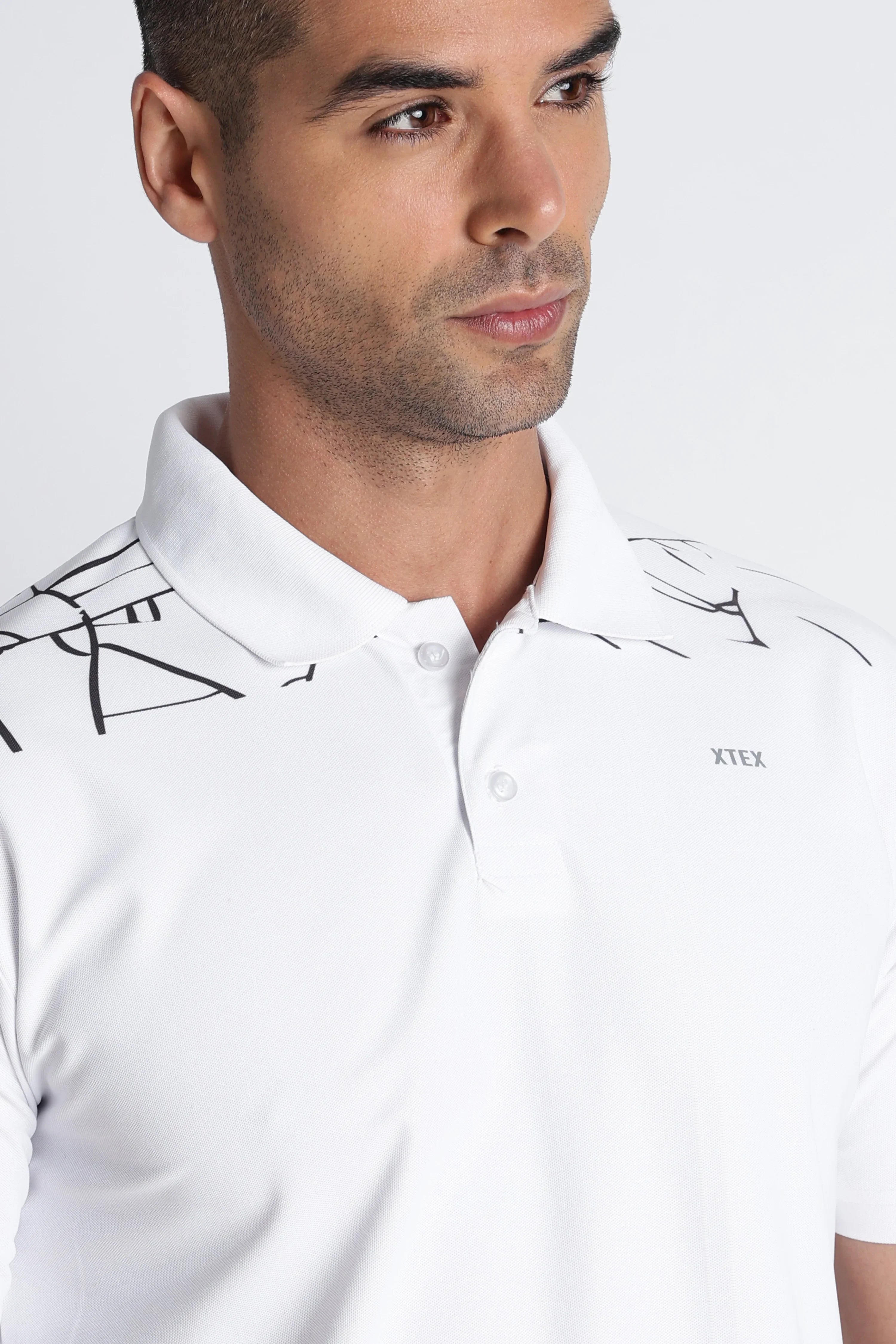 XTEX White Polo Shirt with Abstract Designs - Modern Business Casual