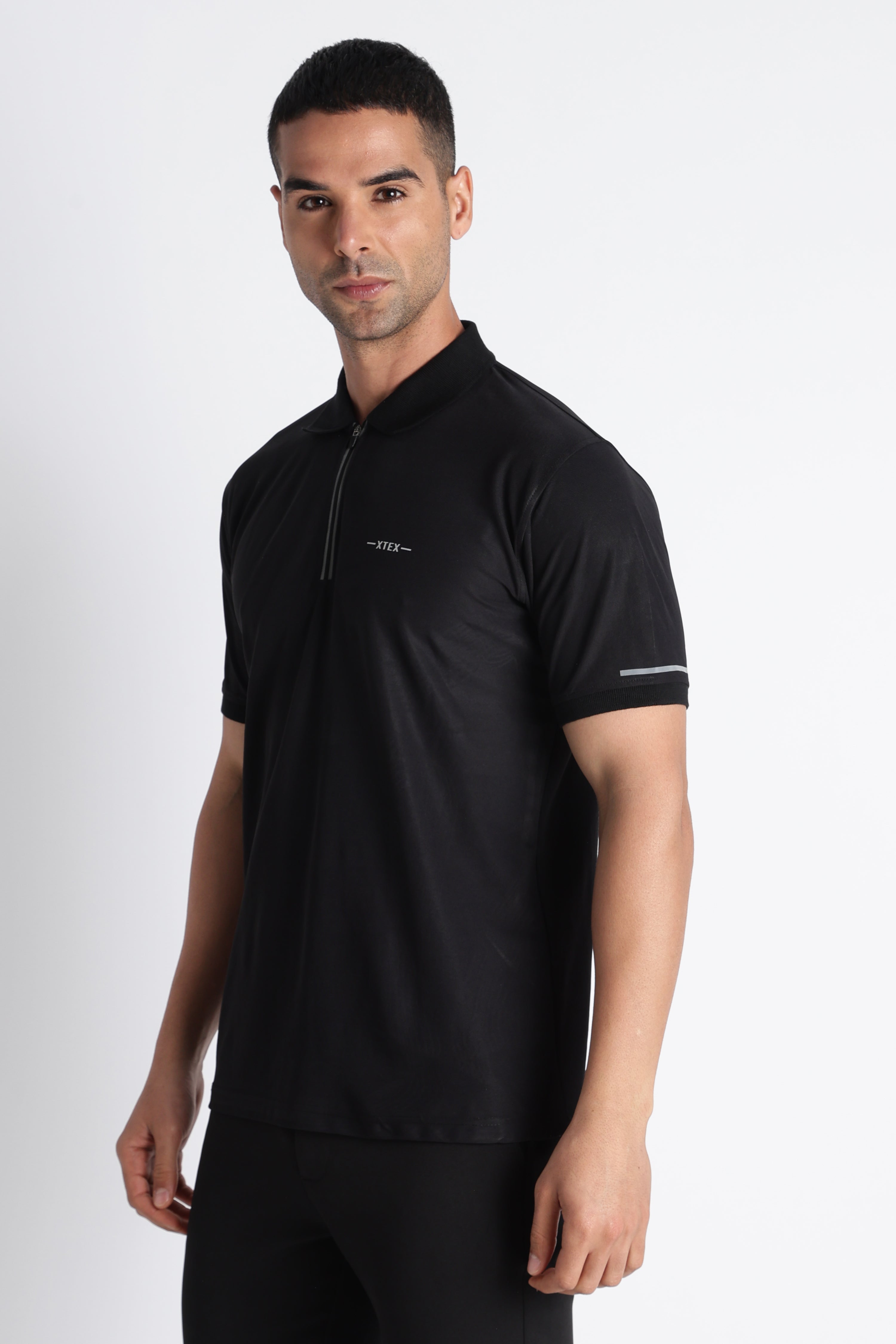 XTEX Black Half‑Zip Polo Shirt – Premium Athleisure Casual Wear
