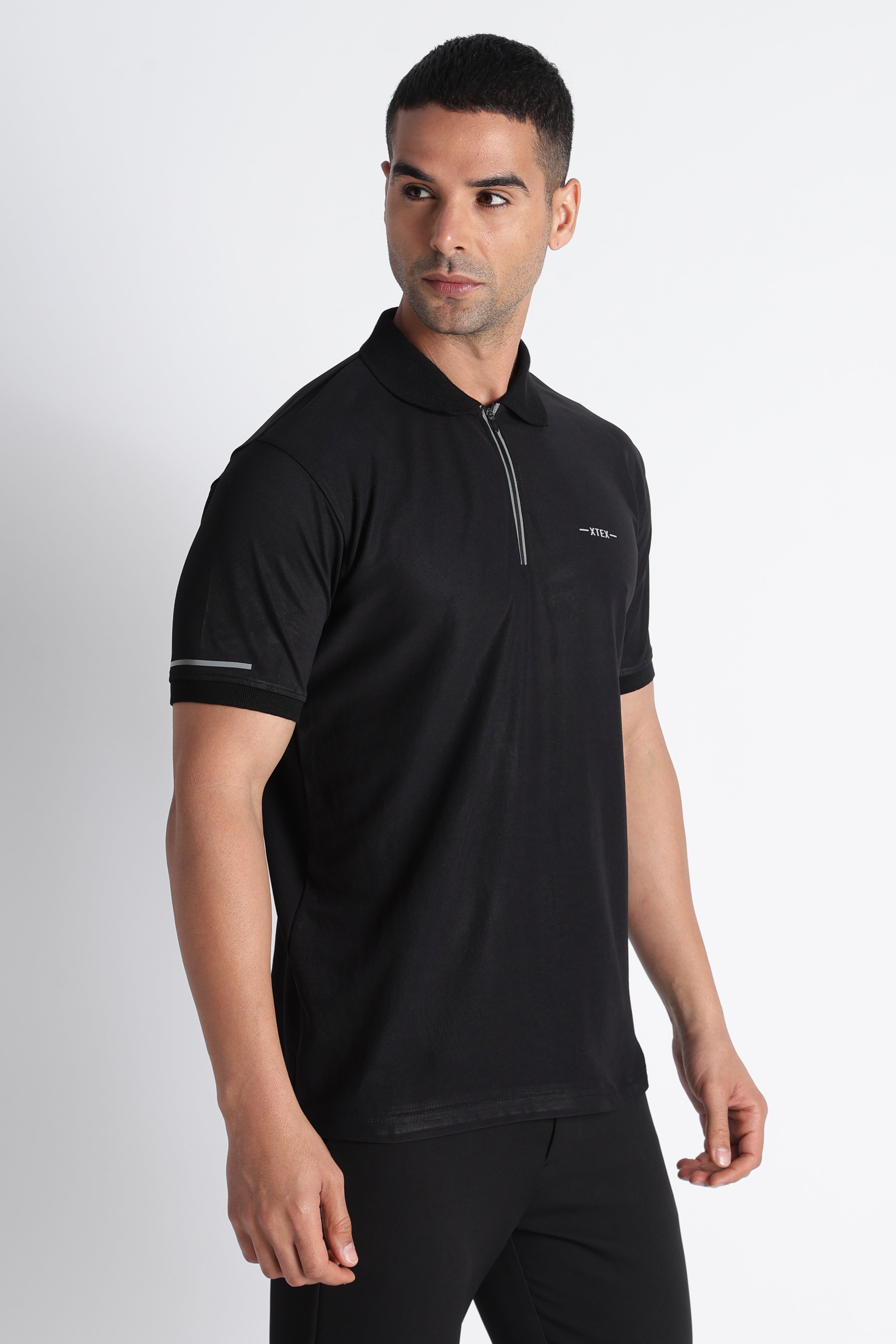 XTEX Black Half‑Zip Polo Shirt – Premium Athleisure Casual Wear