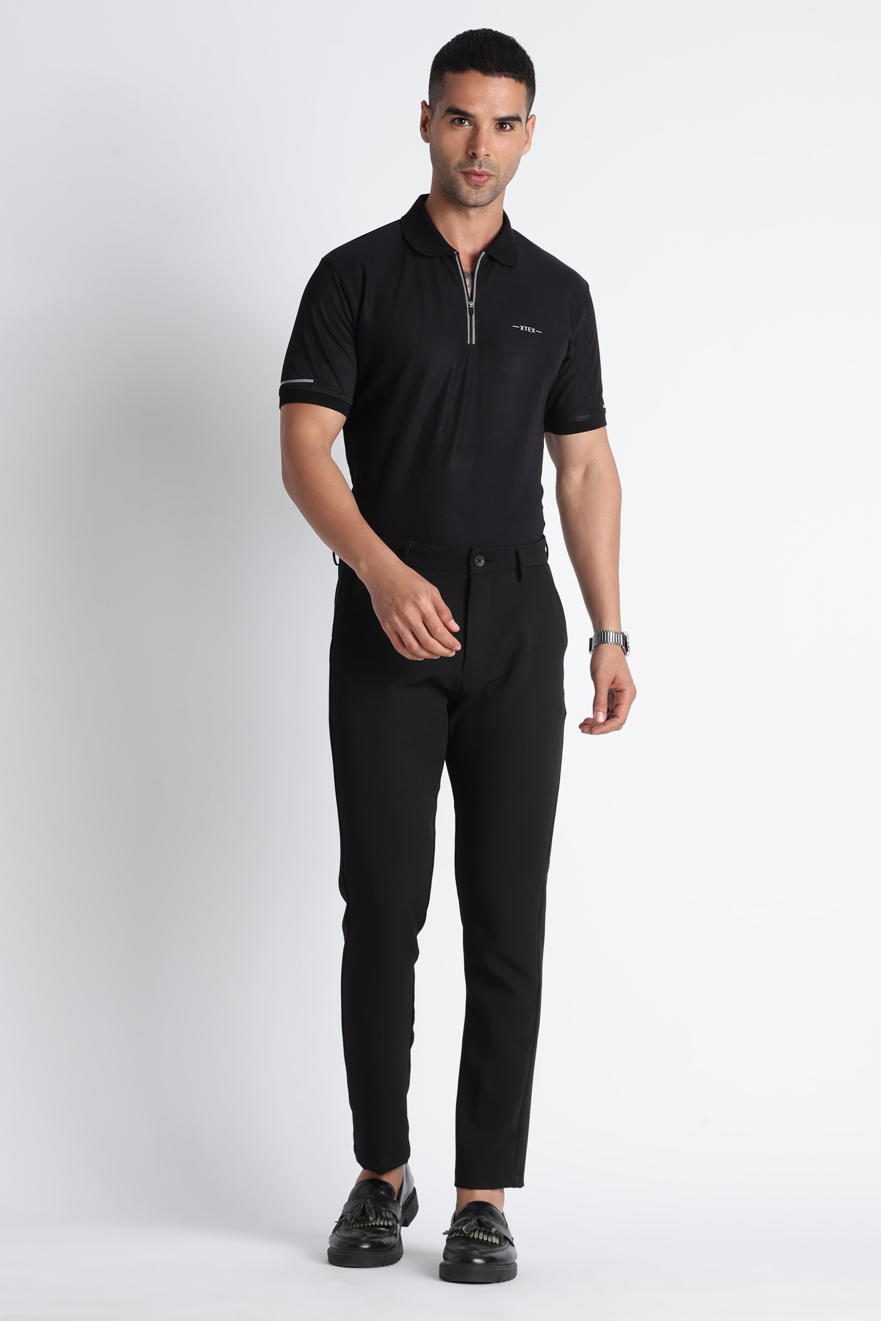 XTEX Black Half‑Zip Polo Shirt – Premium Athleisure Casual Wear