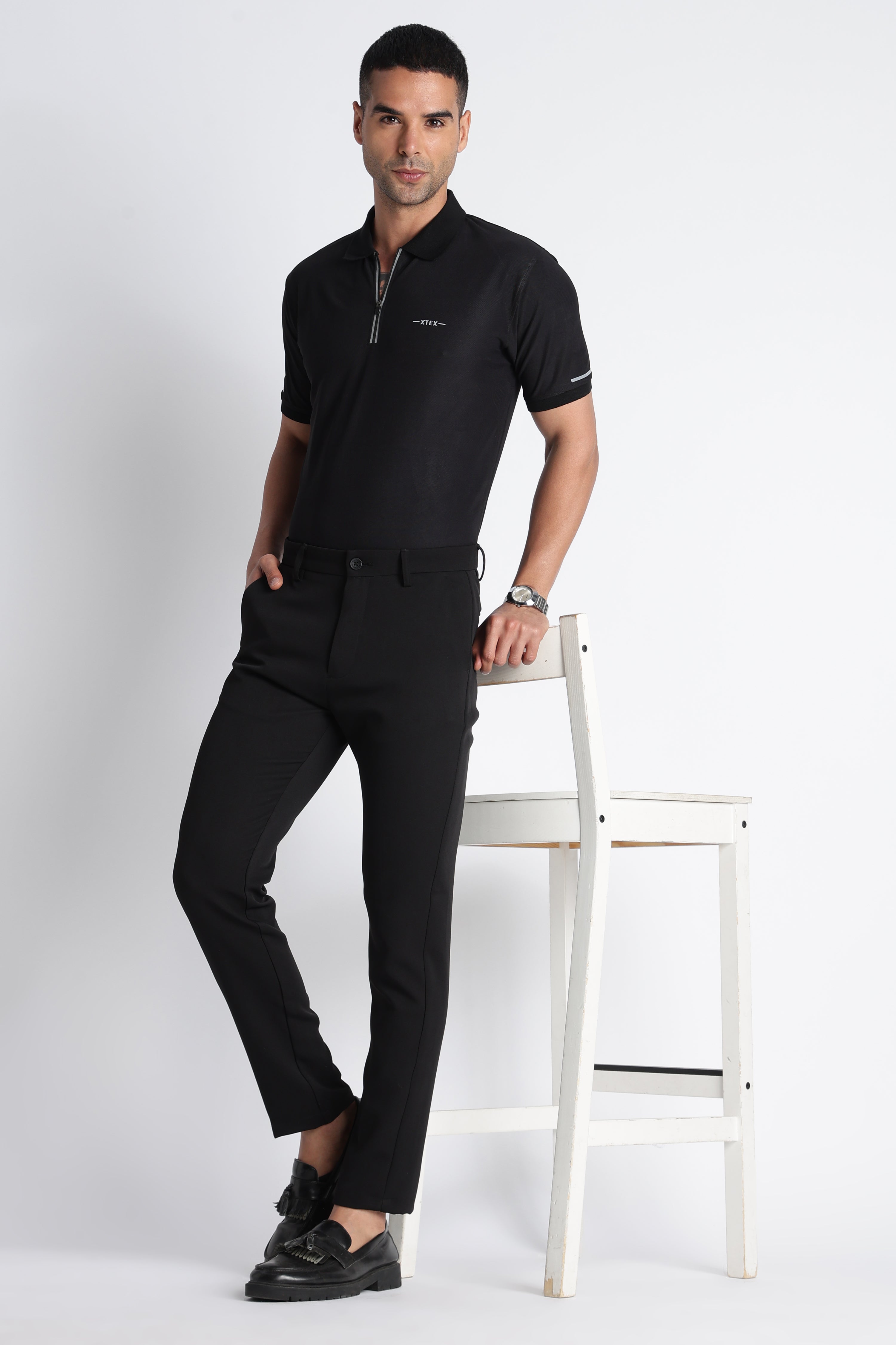 XTEX Black Half‑Zip Polo Shirt – Premium Athleisure Casual Wear