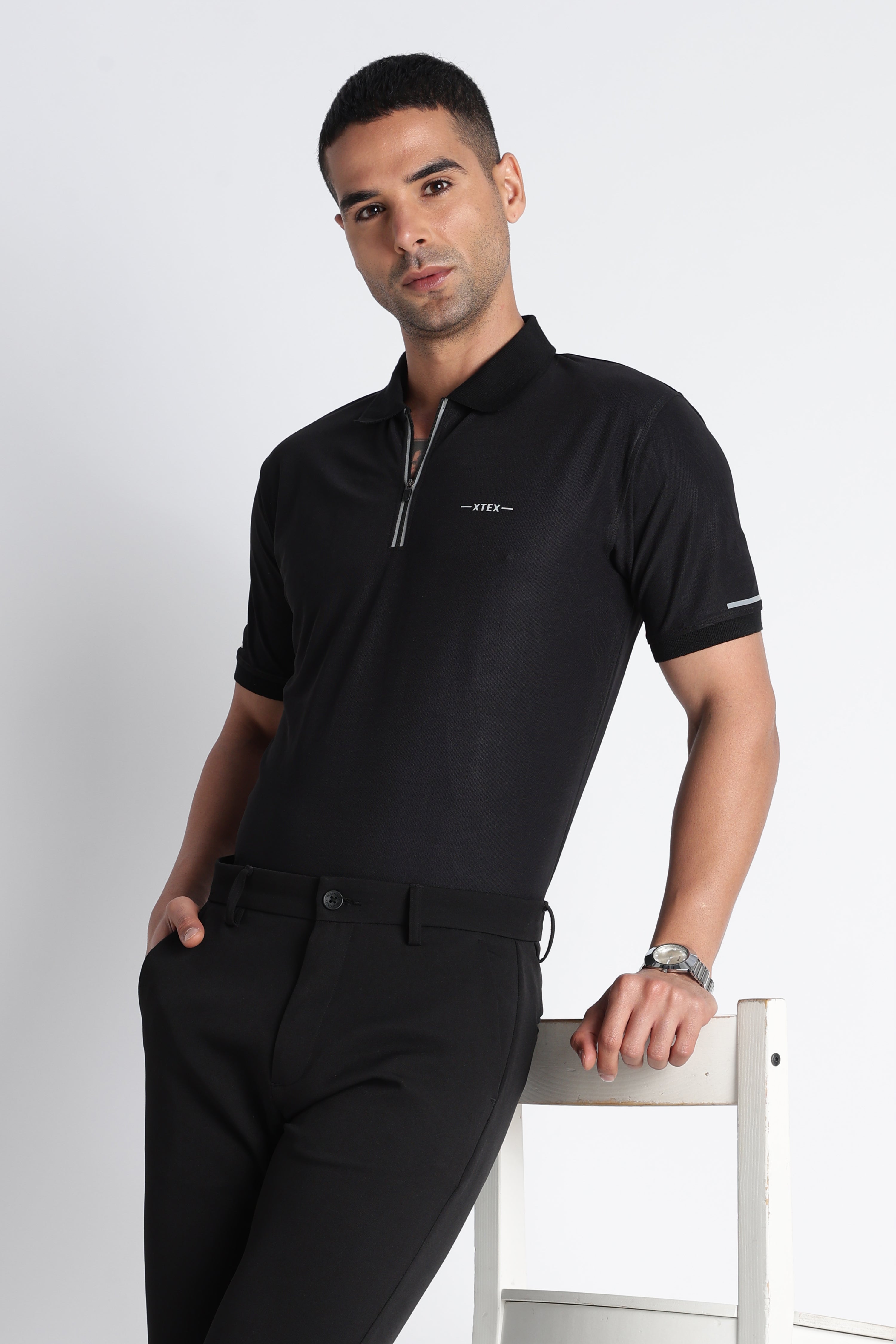 XTEX Black Half‑Zip Polo Shirt – Premium Athleisure Casual Wear