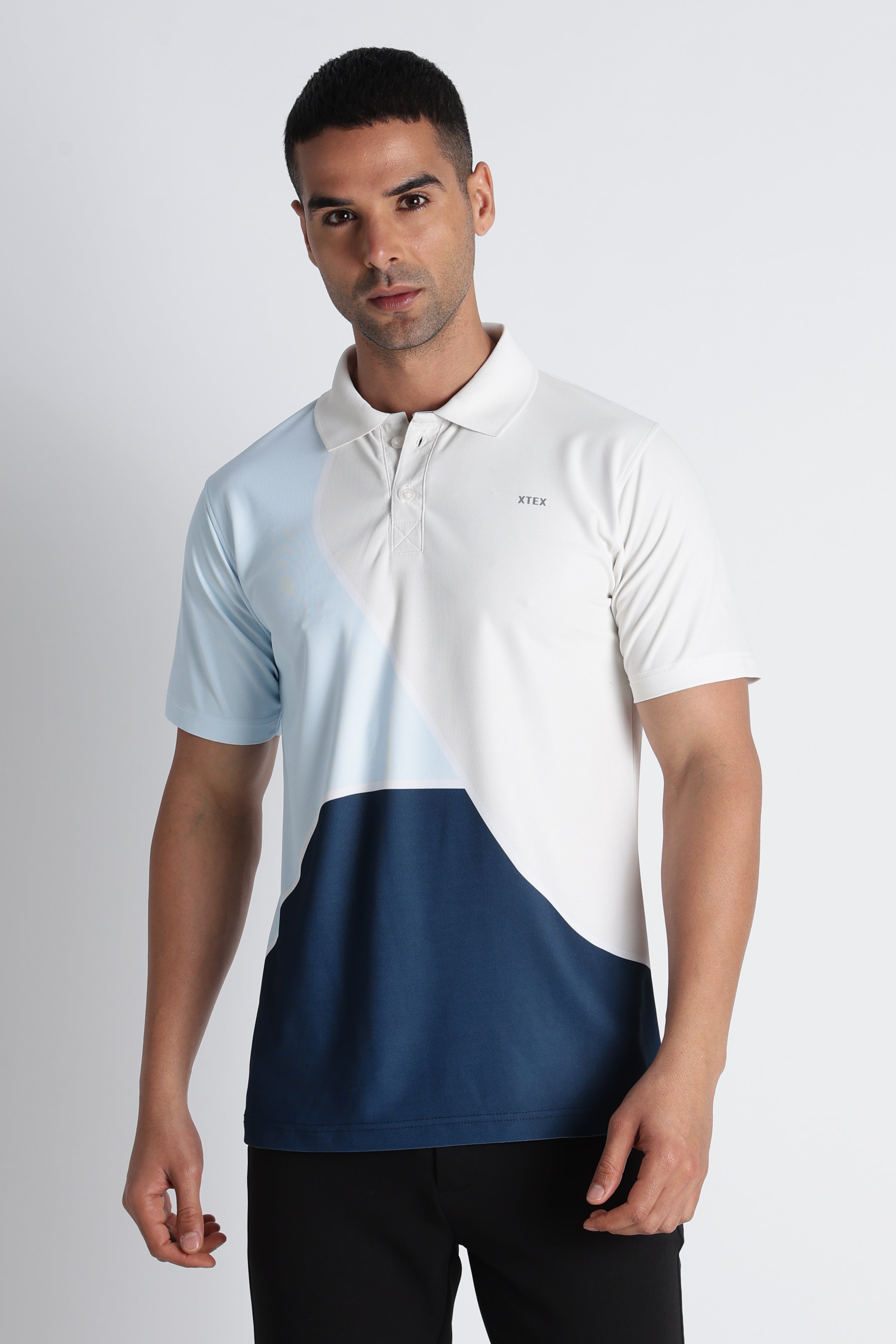 XTEX Beige & Navy Color‑Block Polo Shirt – Modern Casual