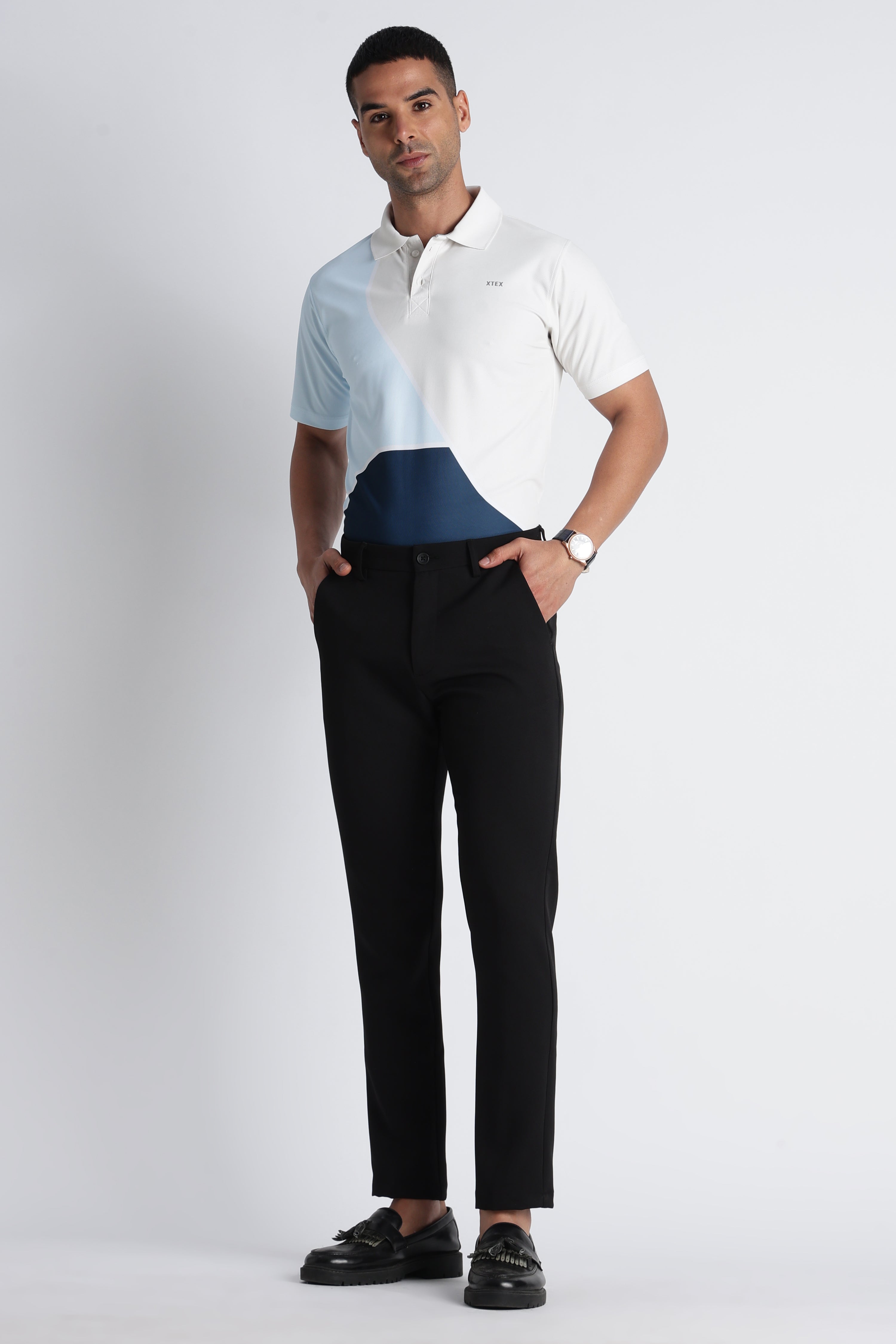 XTEX Beige & Navy Color‑Block Polo Shirt – Modern Casual