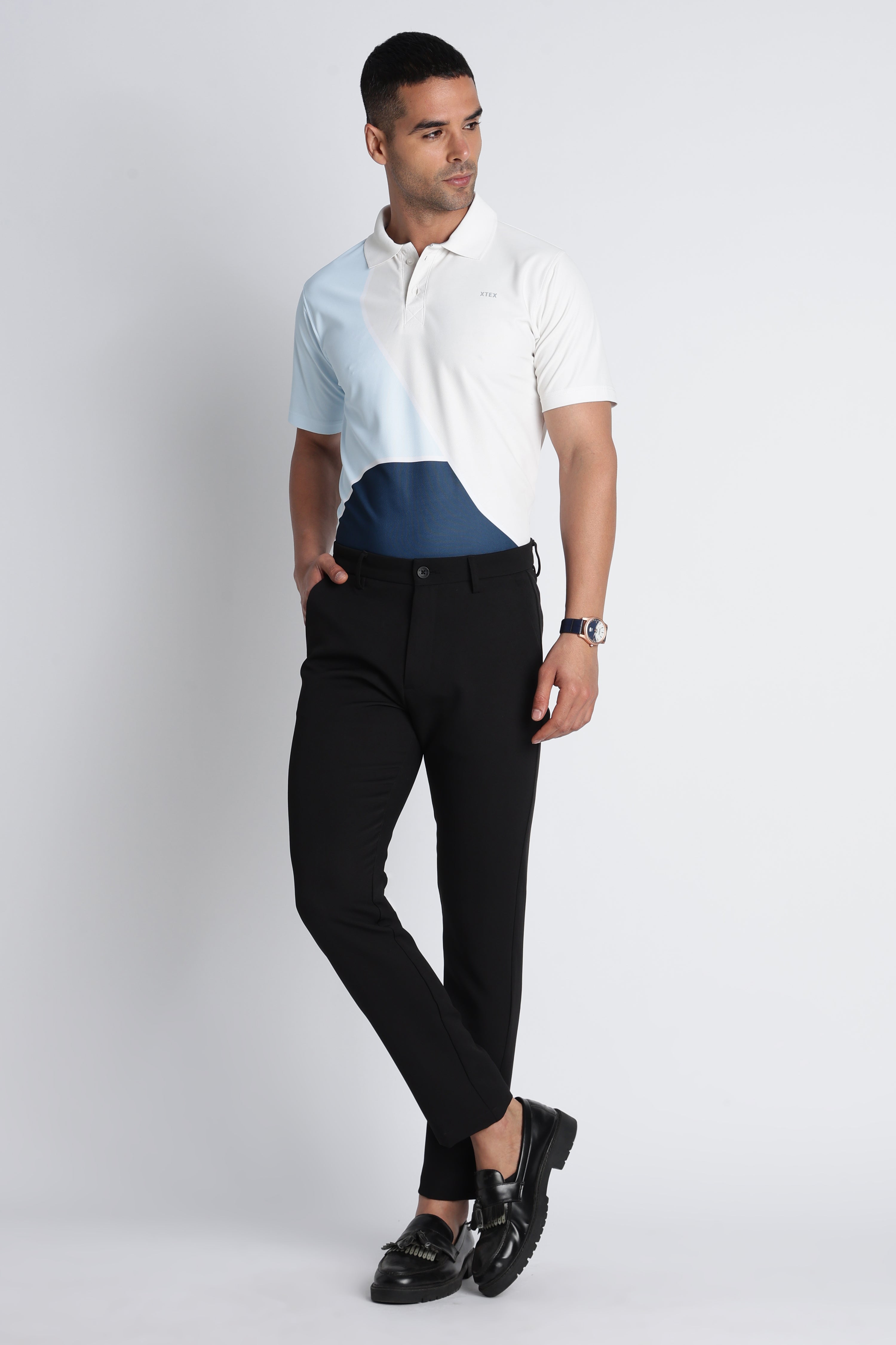 XTEX Beige & Navy Color‑Block Polo Shirt – Modern Casual