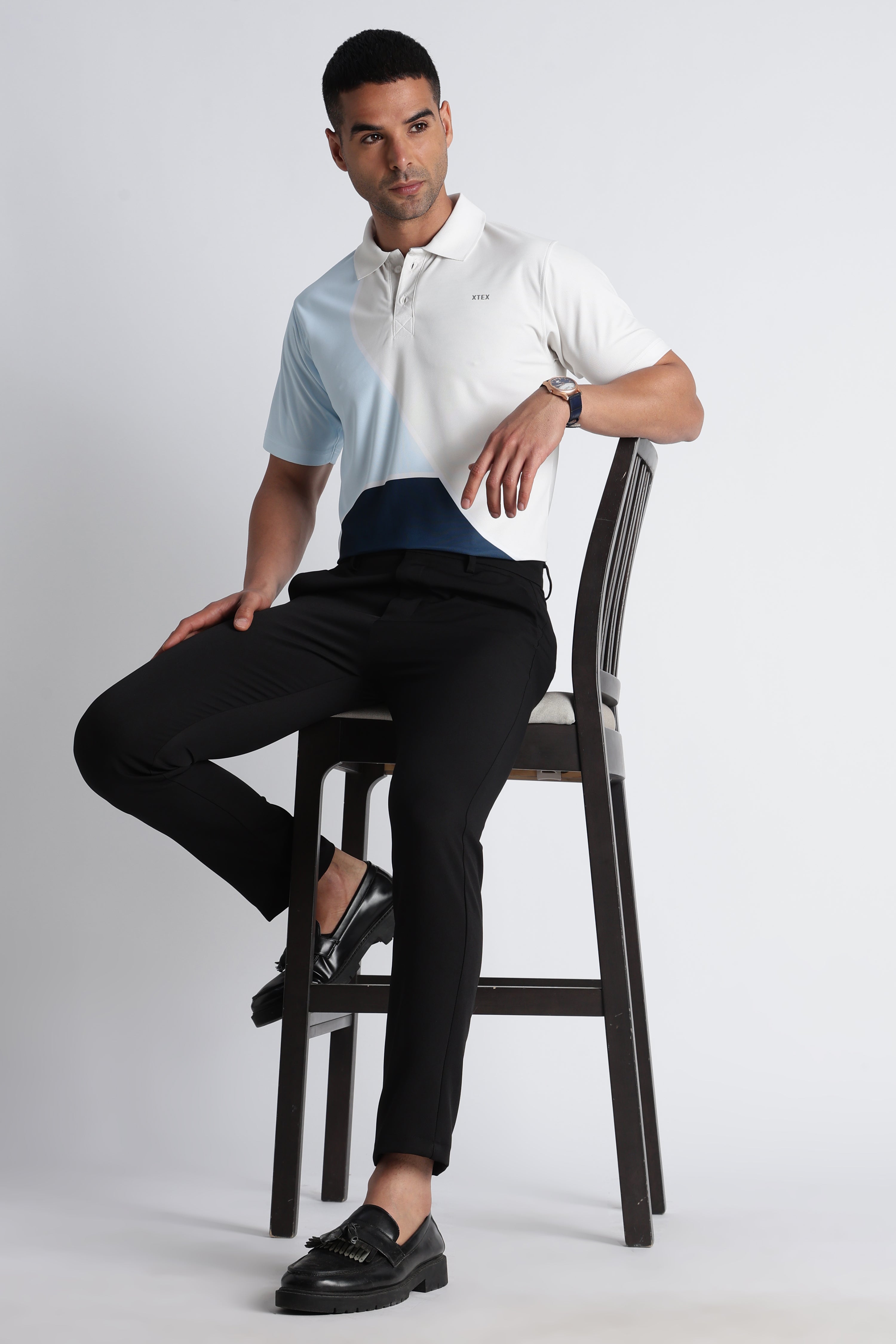 XTEX Beige & Navy Color‑Block Polo Shirt – Modern Casual