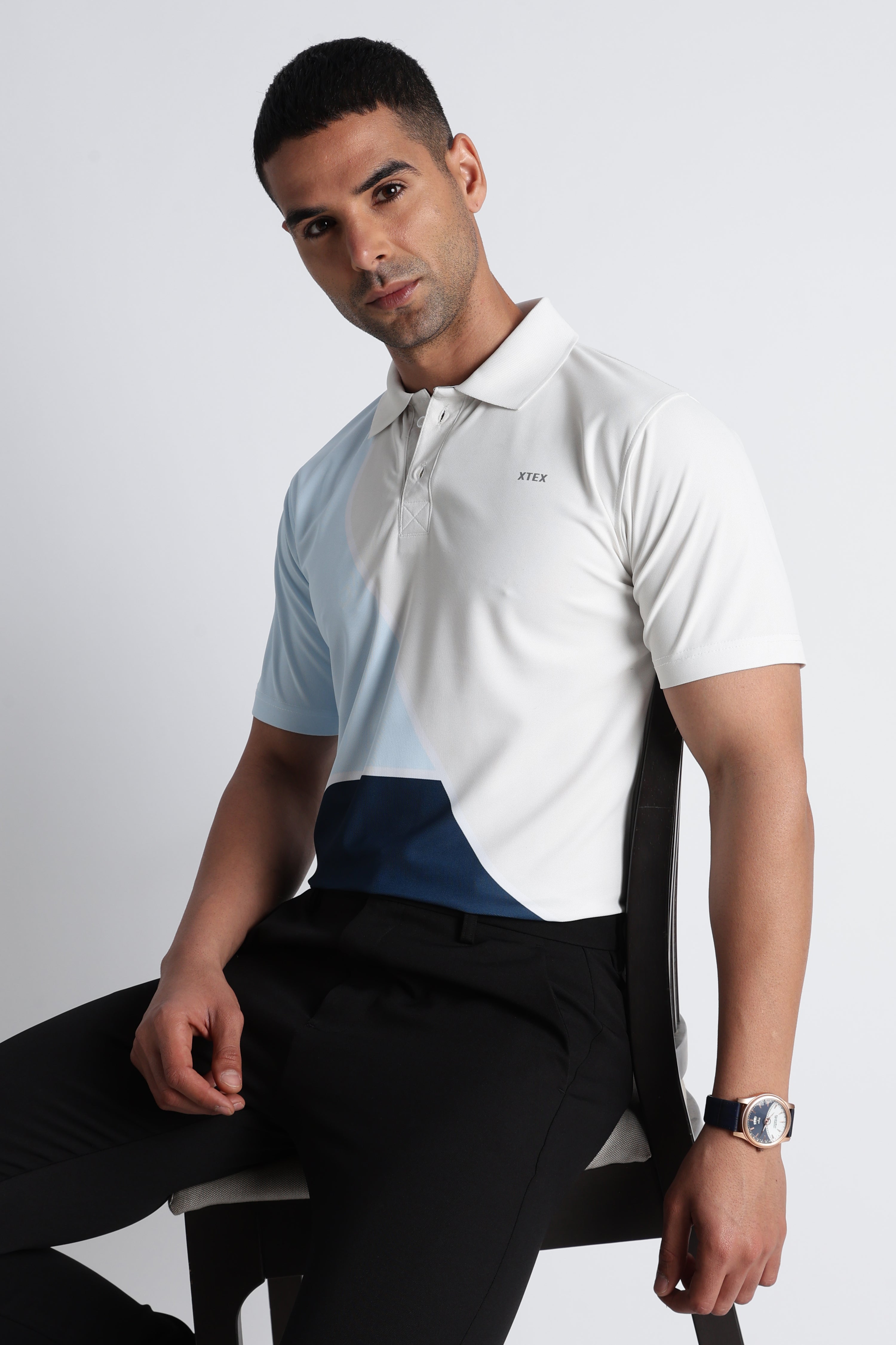 XTEX Beige & Navy Color‑Block Polo Shirt – Modern Casual