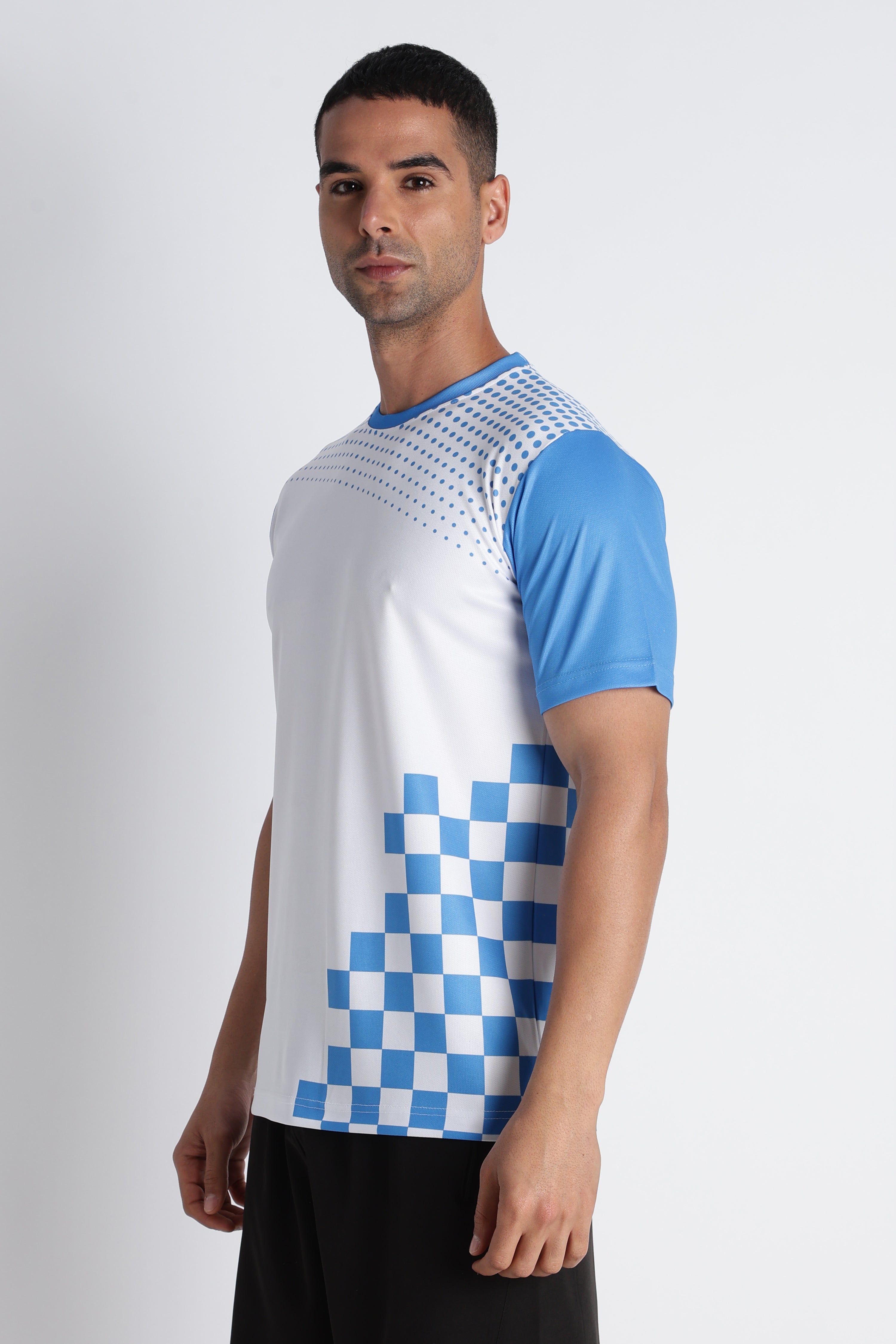 Blue & White Checkered Tennis Tee | Sporty Athletic Wear