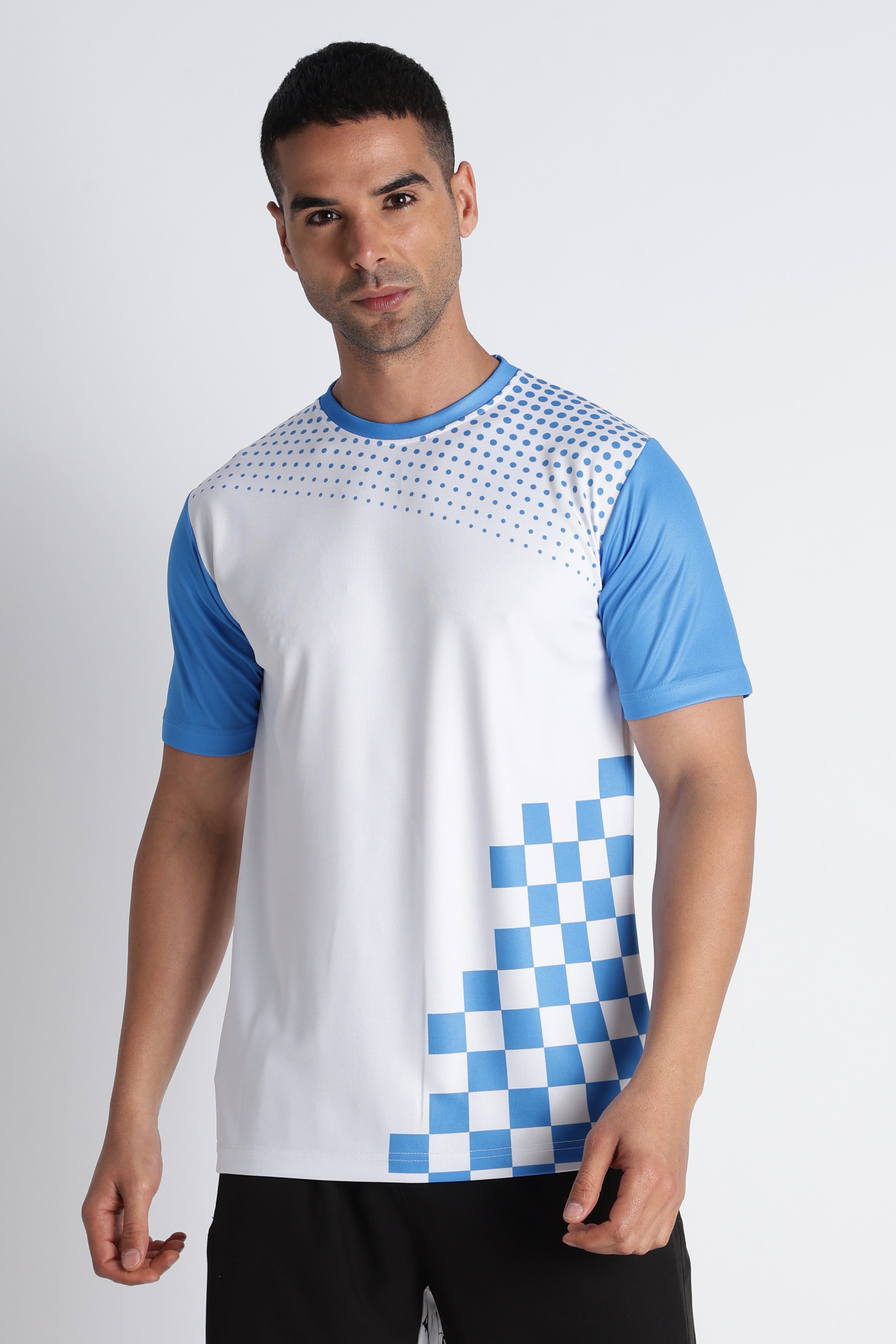 Blue & White Checkered Tennis Tee | Sporty Athletic Wear