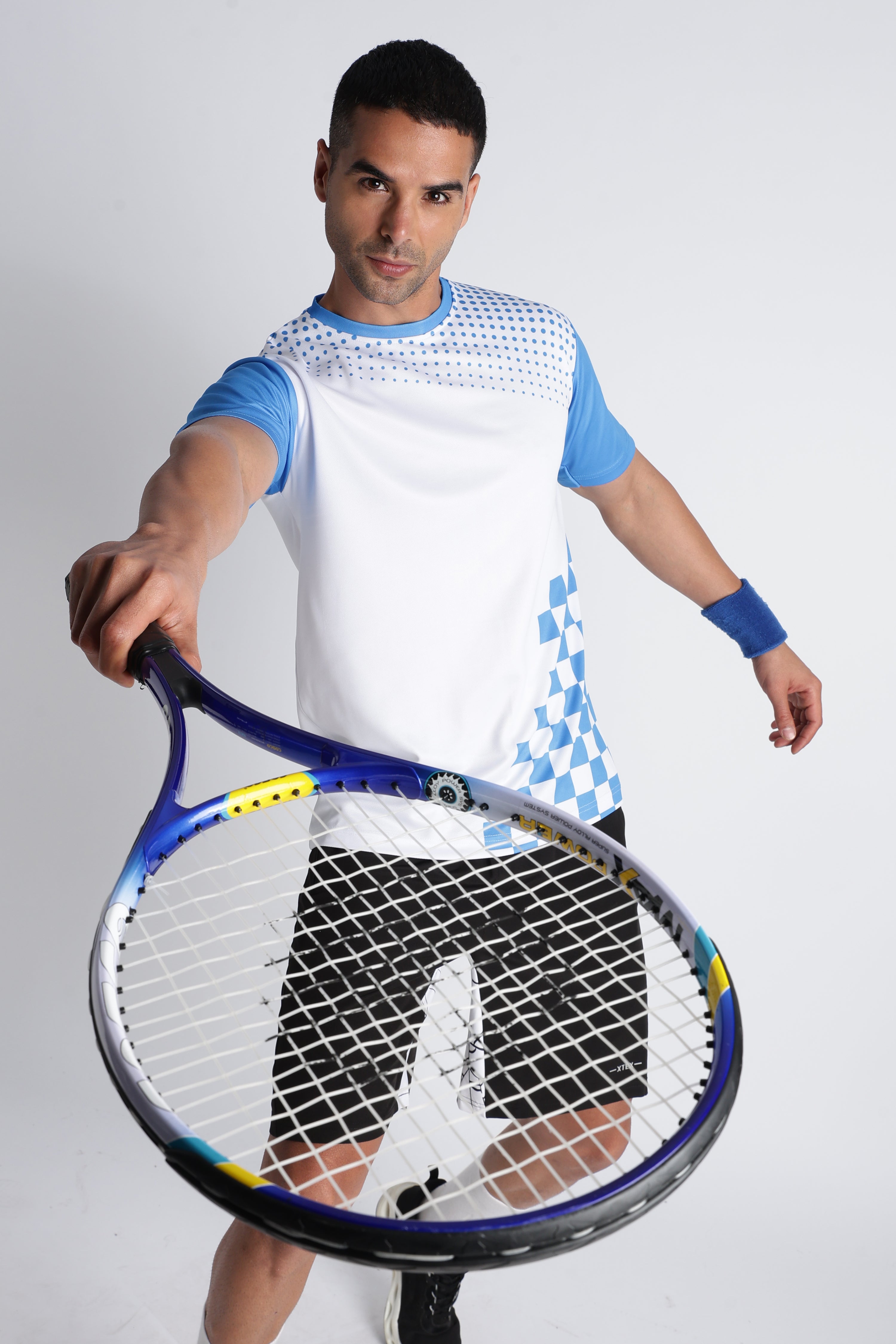 Blue & White Checkered Tennis Tee | Sporty Athletic Wear