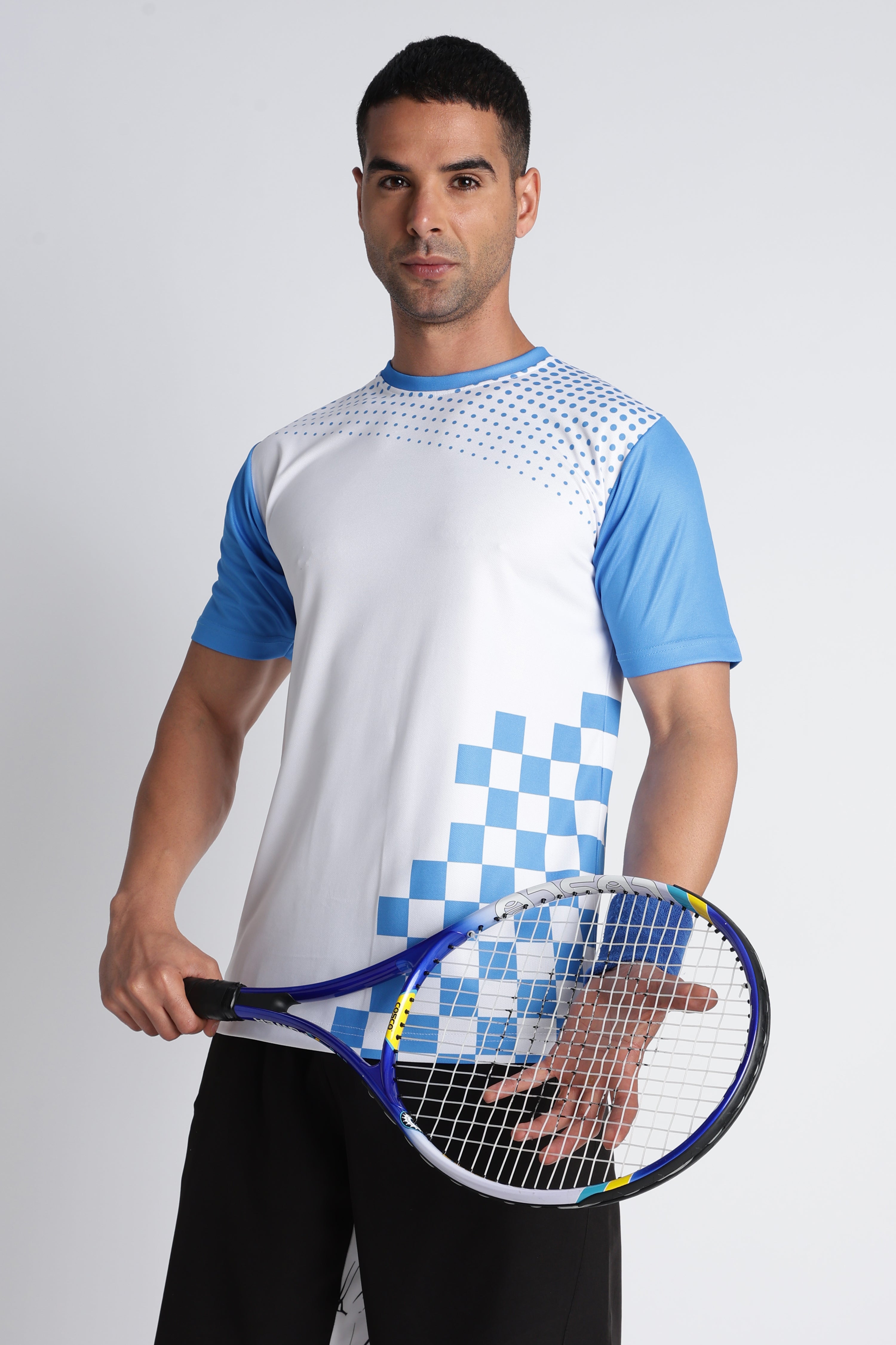 Blue & White Checkered Tennis Tee | Sporty Athletic Wear