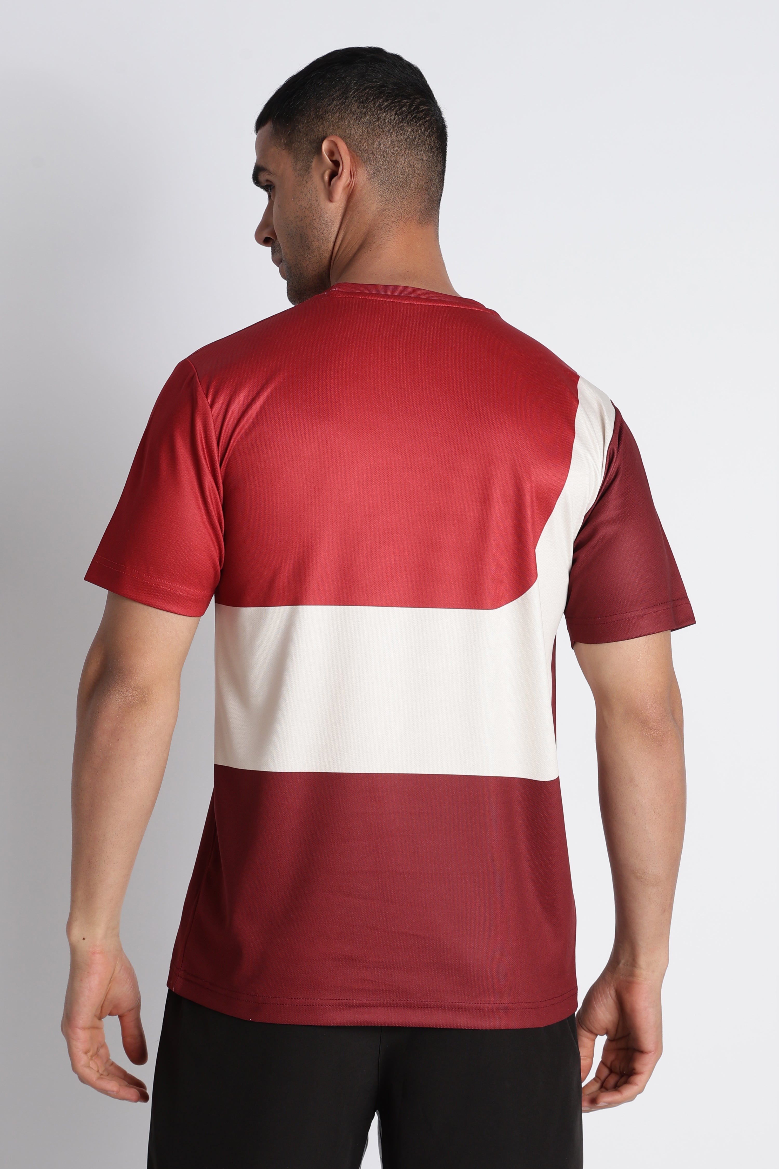 Red & White Colour‑Blocked Athletic T‑Shirt – Breathable Sporty Tee for Men