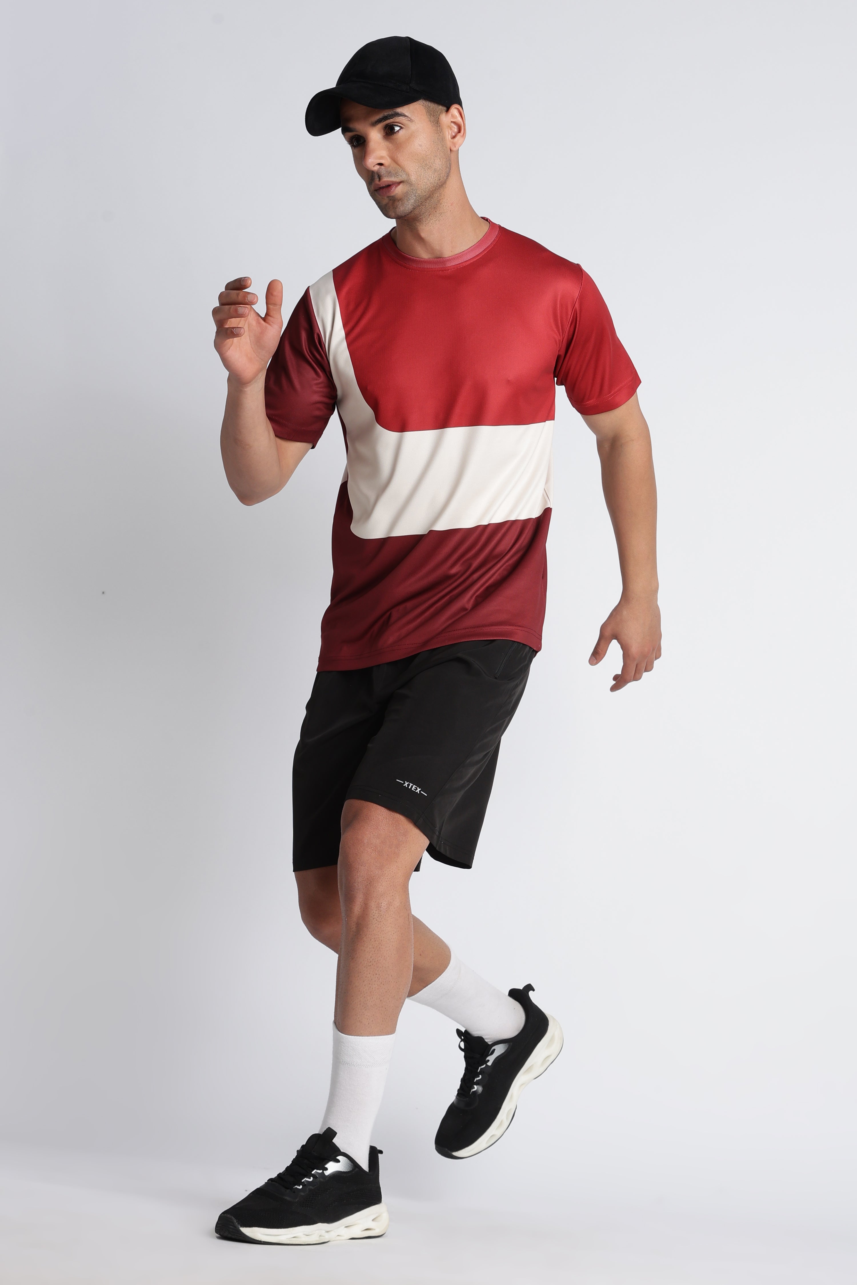 Red & White Colour‑Blocked Athletic T‑Shirt – Breathable Sporty Tee for Men