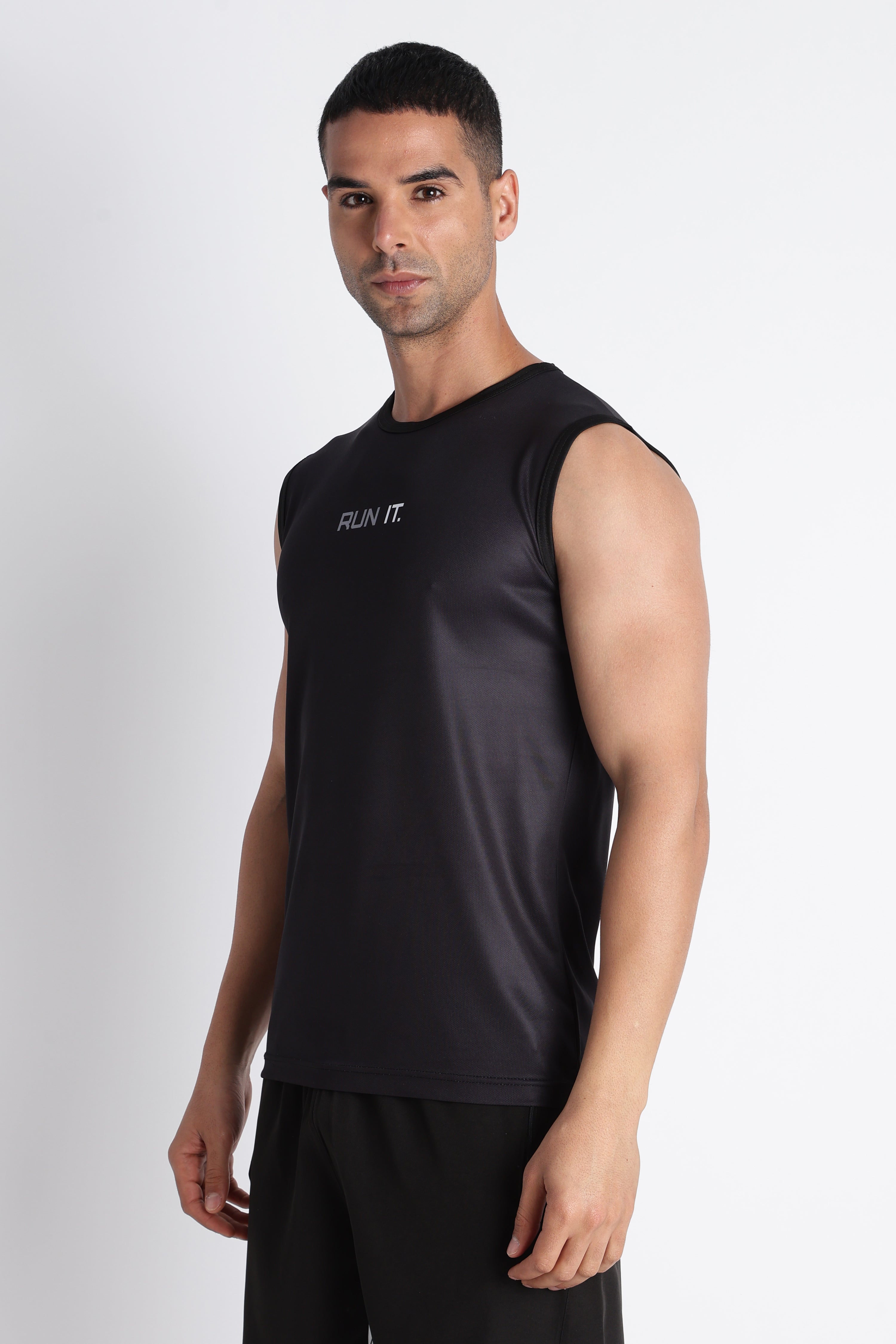 Black Antimicrobial  Sleeveless Tank Top | Men's Workout Wear