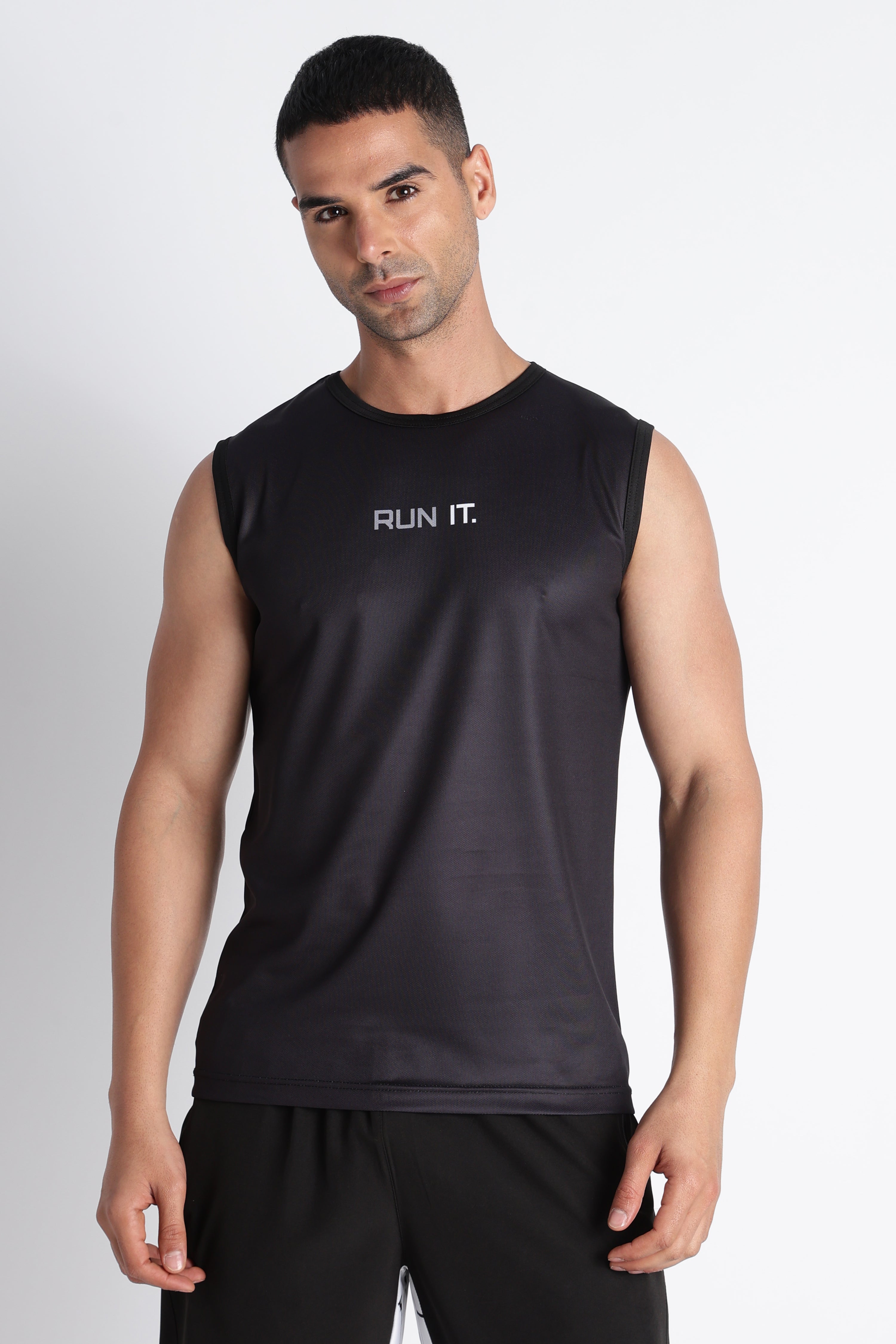 Black Antimicrobial  Sleeveless Tank Top | Men's Workout Wear