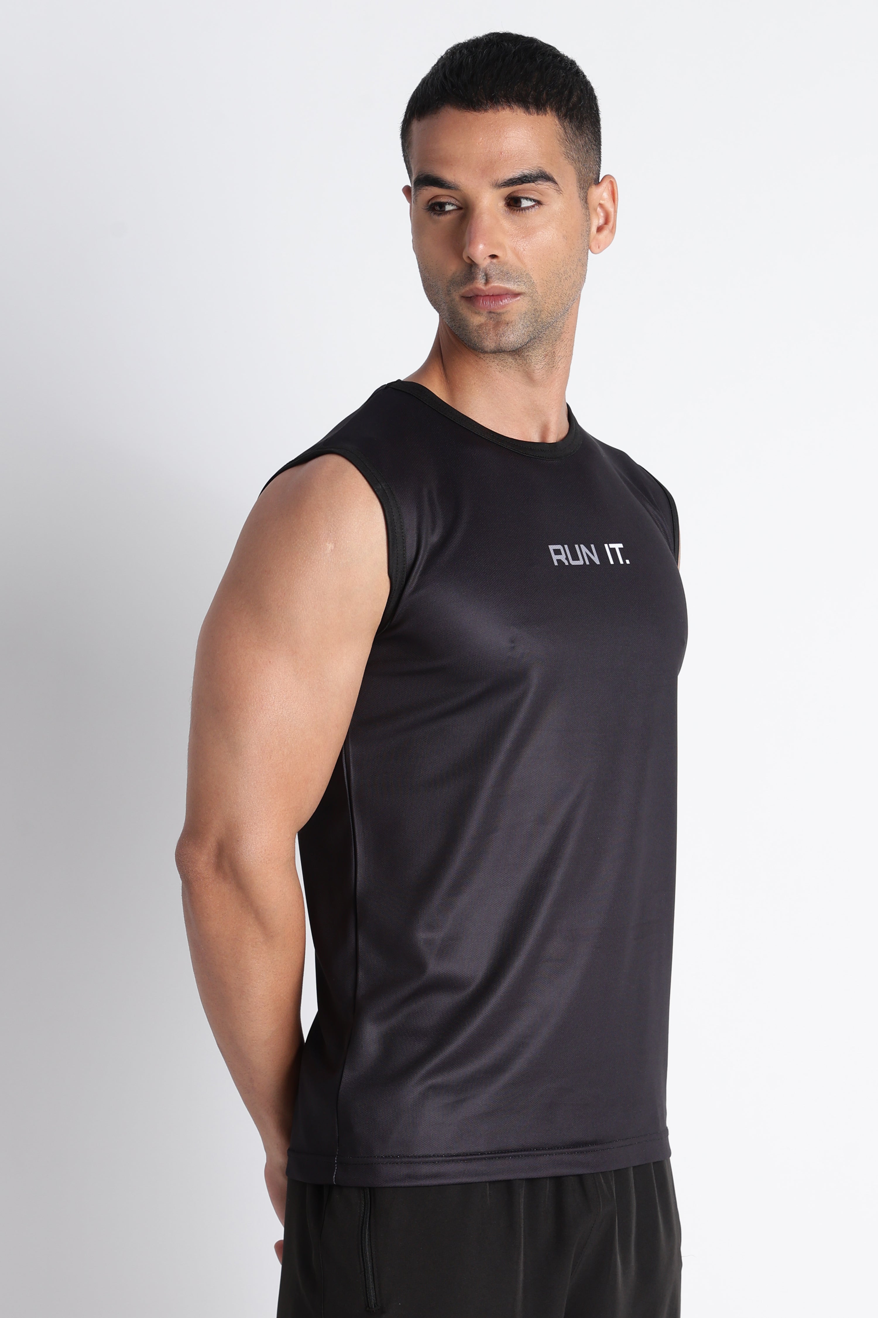 Black Antimicrobial  Sleeveless Tank Top | Men's Workout Wear