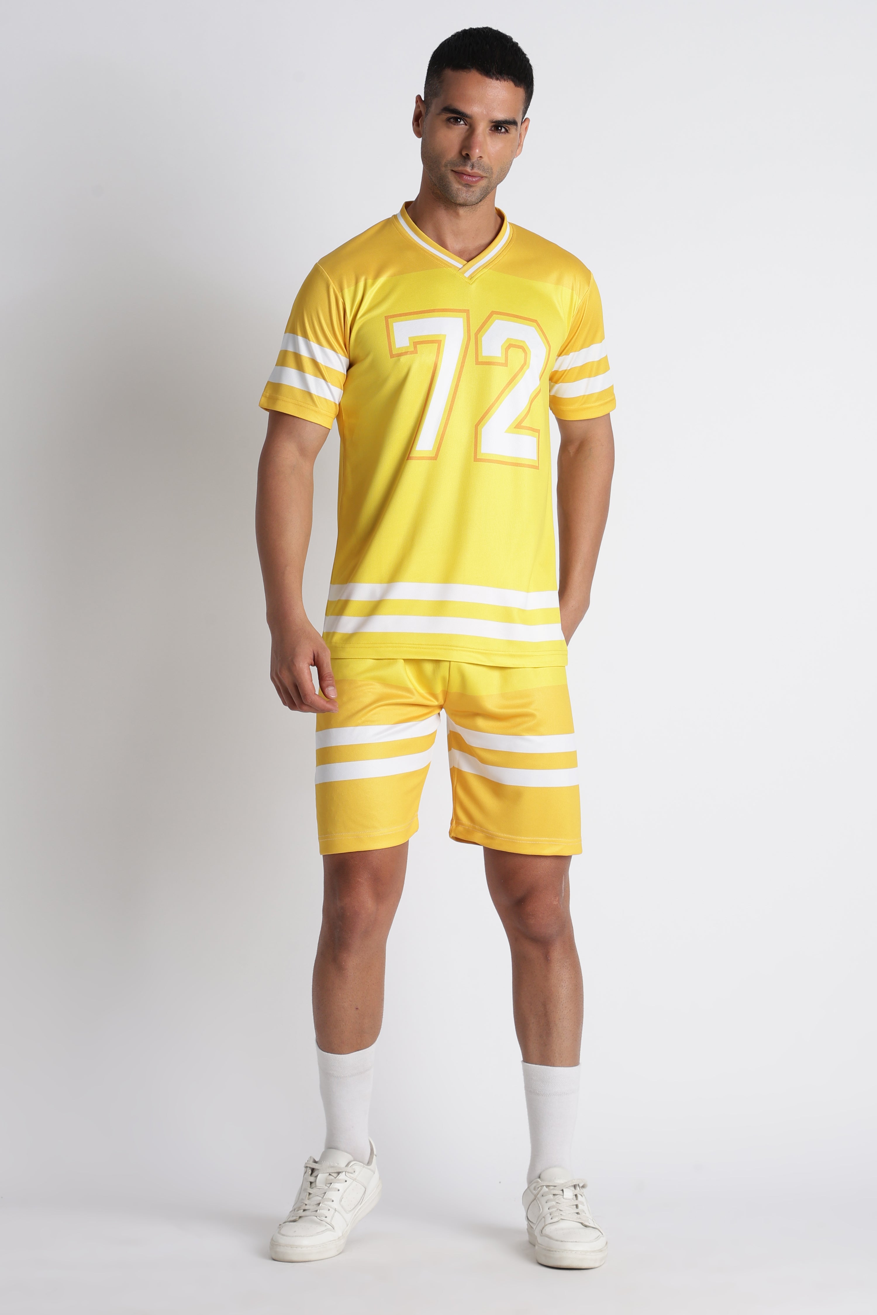 Men’s Yellow Retro Jersey & Shorts Set | V‑Neck Sportswear