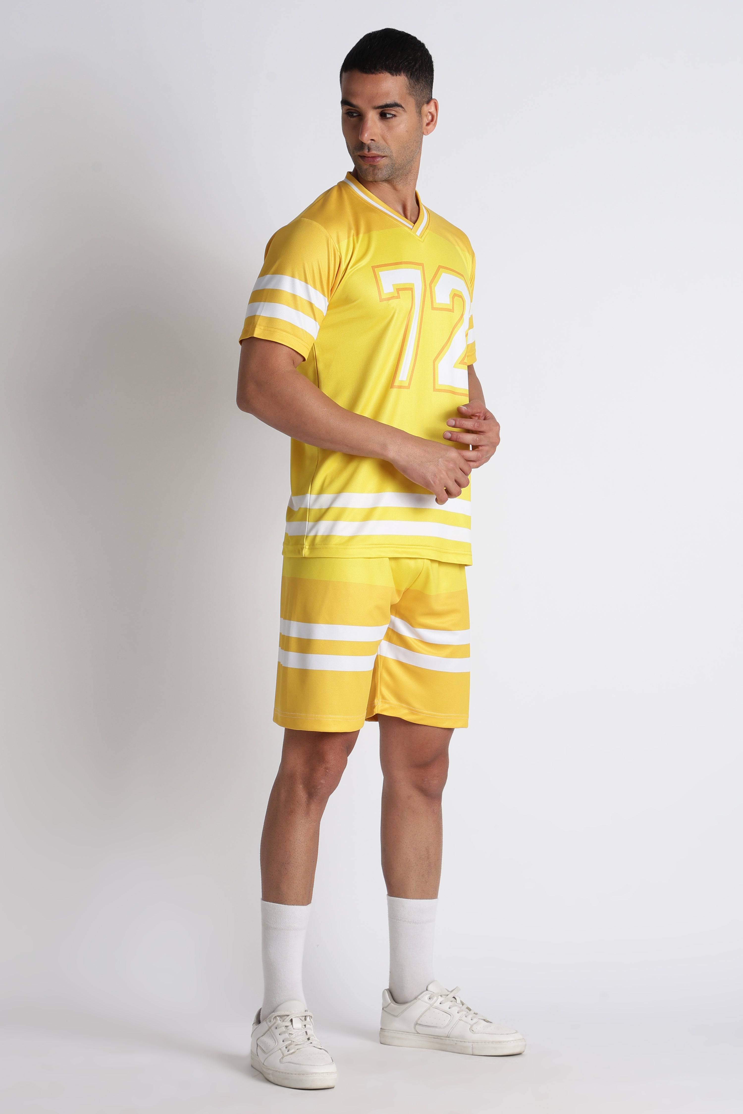 Men’s Yellow Retro Jersey & Shorts Set | V‑Neck Sportswear