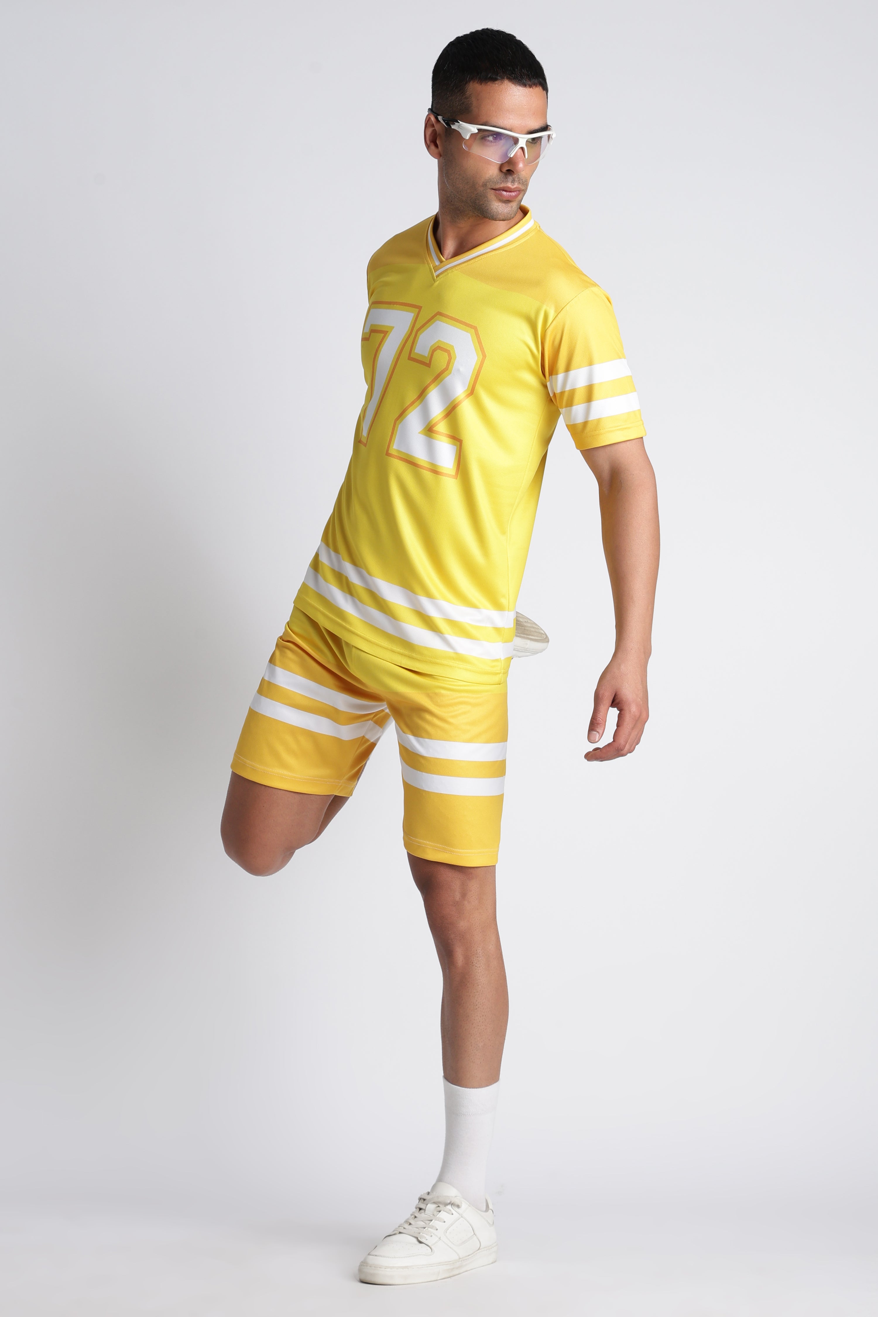 Men’s Yellow Retro Jersey & Shorts Set | V‑Neck Sportswear