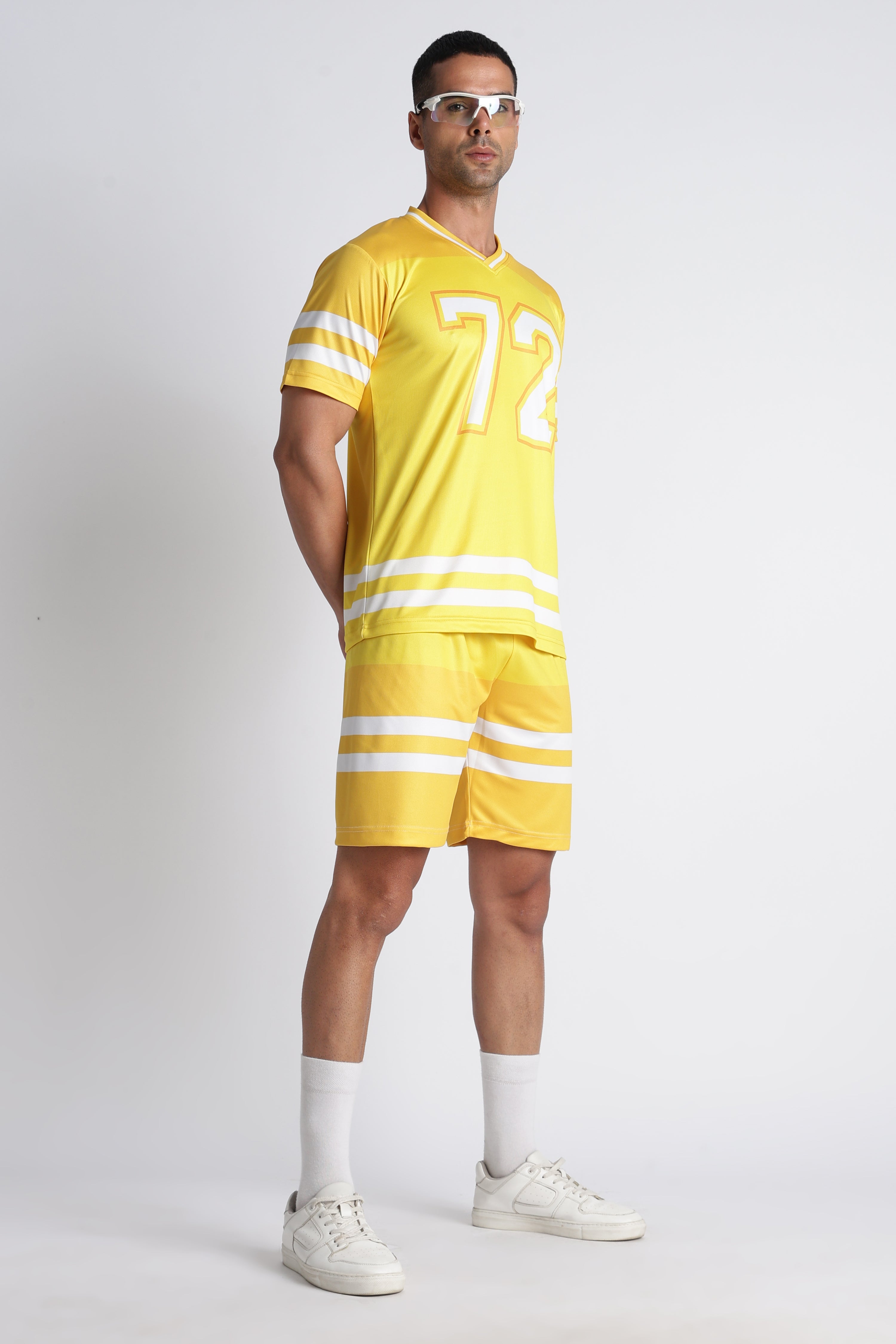 Men’s Yellow Retro Jersey & Shorts Set | V‑Neck Sportswear