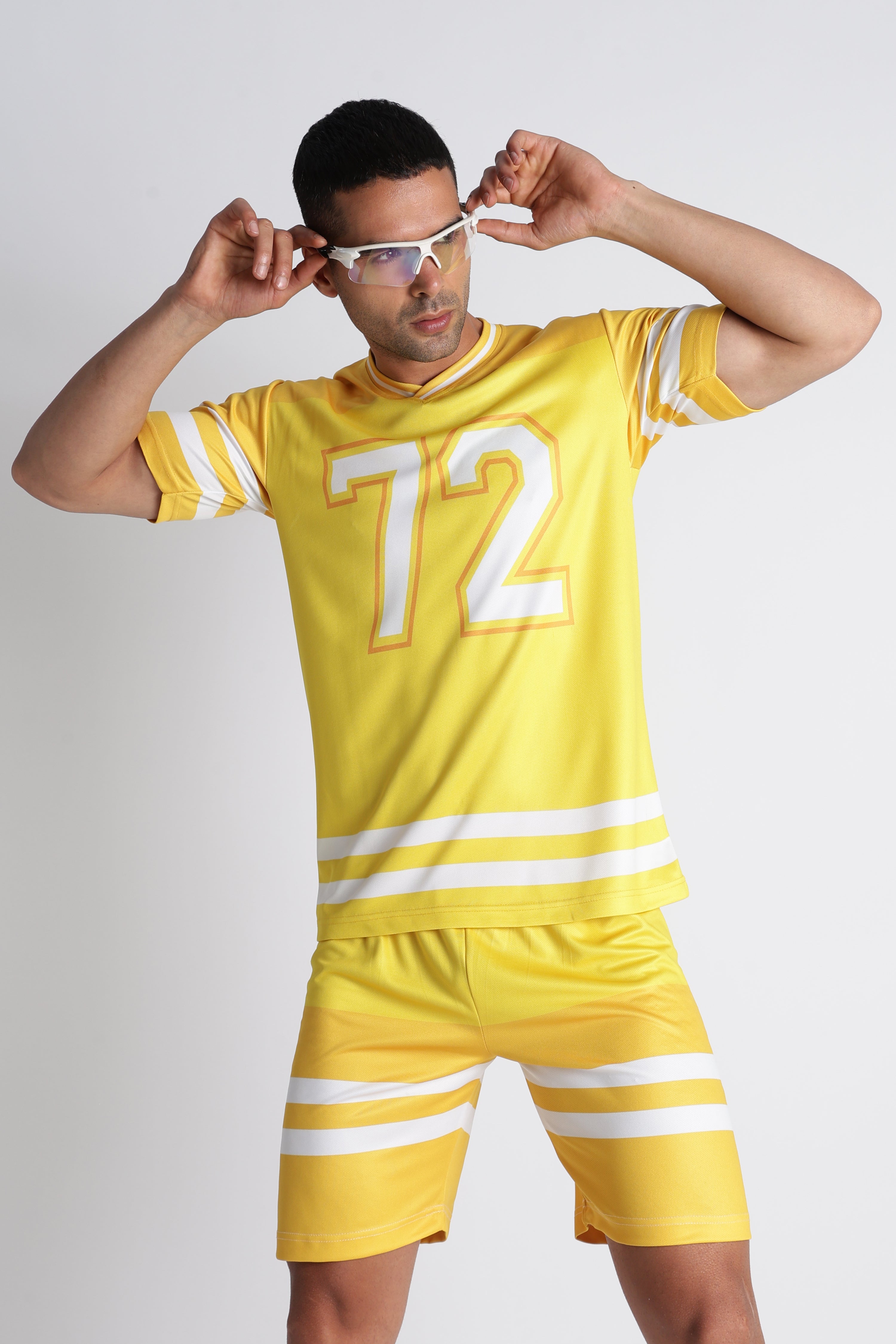 Men’s Yellow Retro Jersey & Shorts Set | V‑Neck Sportswear