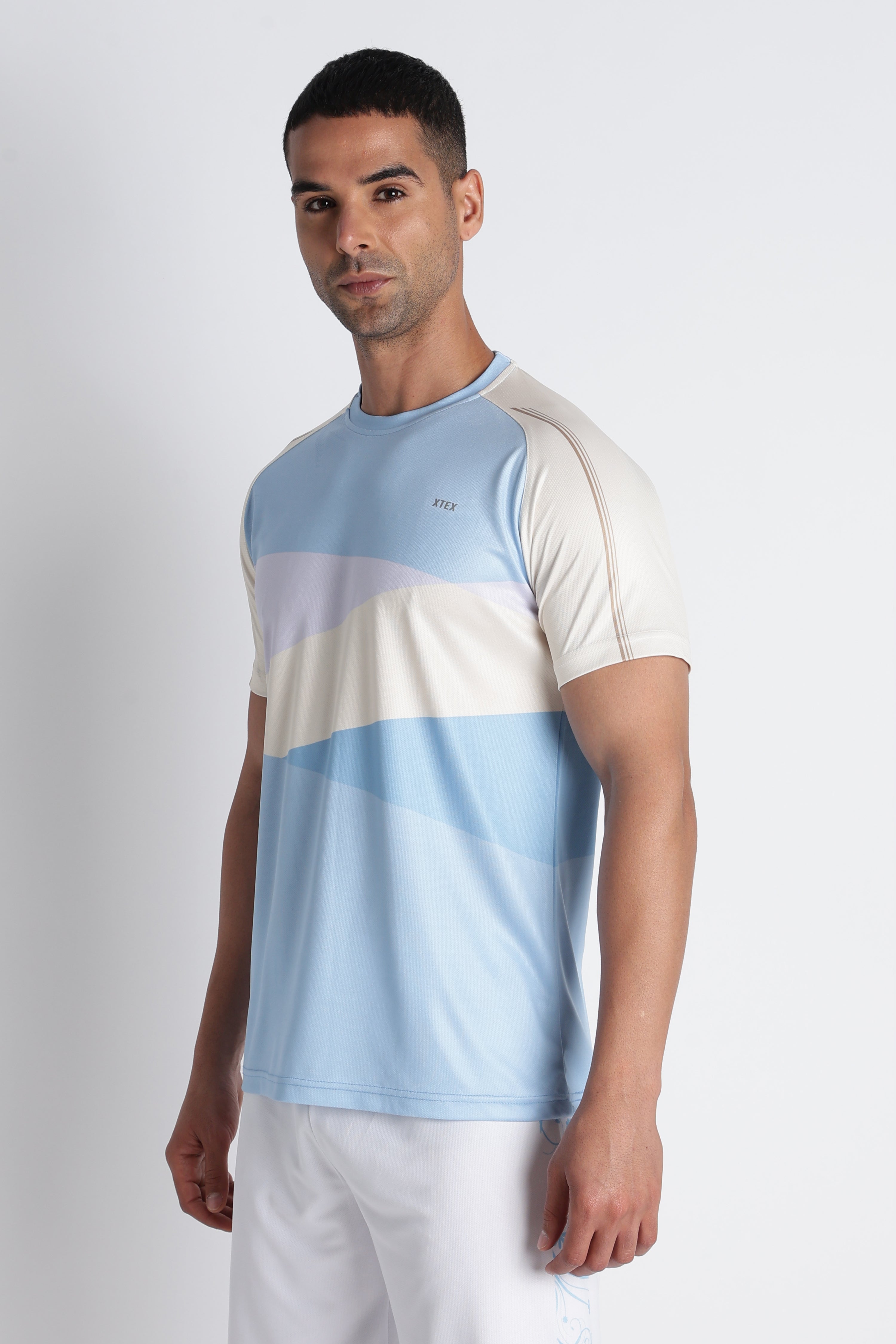 Men’s Light Blue Striped Athletic Tee | XTEX Performance Jersey