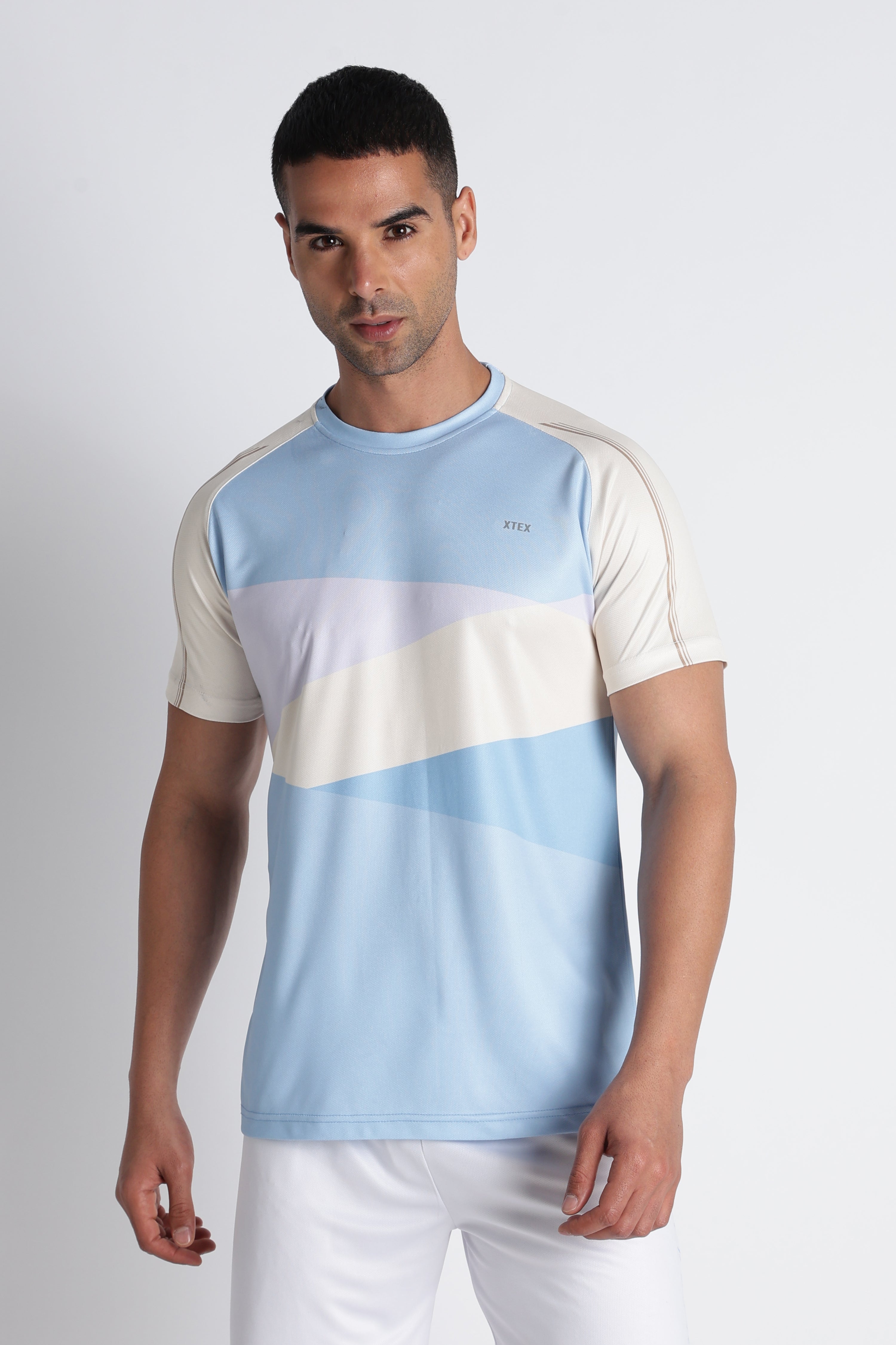 Men’s Light Blue Striped Athletic Tee | XTEX Performance Jersey