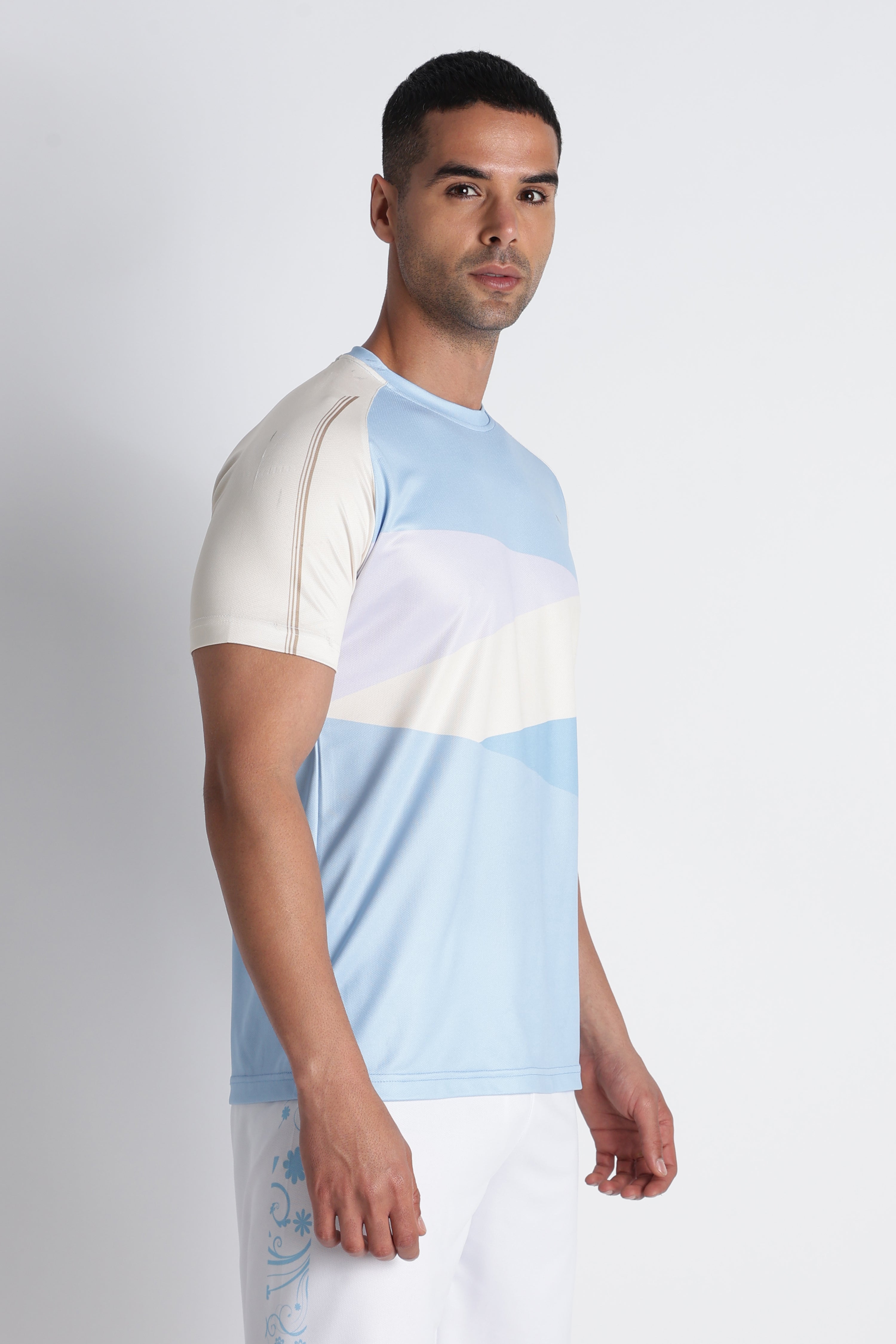 Men’s Light Blue Striped Athletic Tee | XTEX Performance Jersey