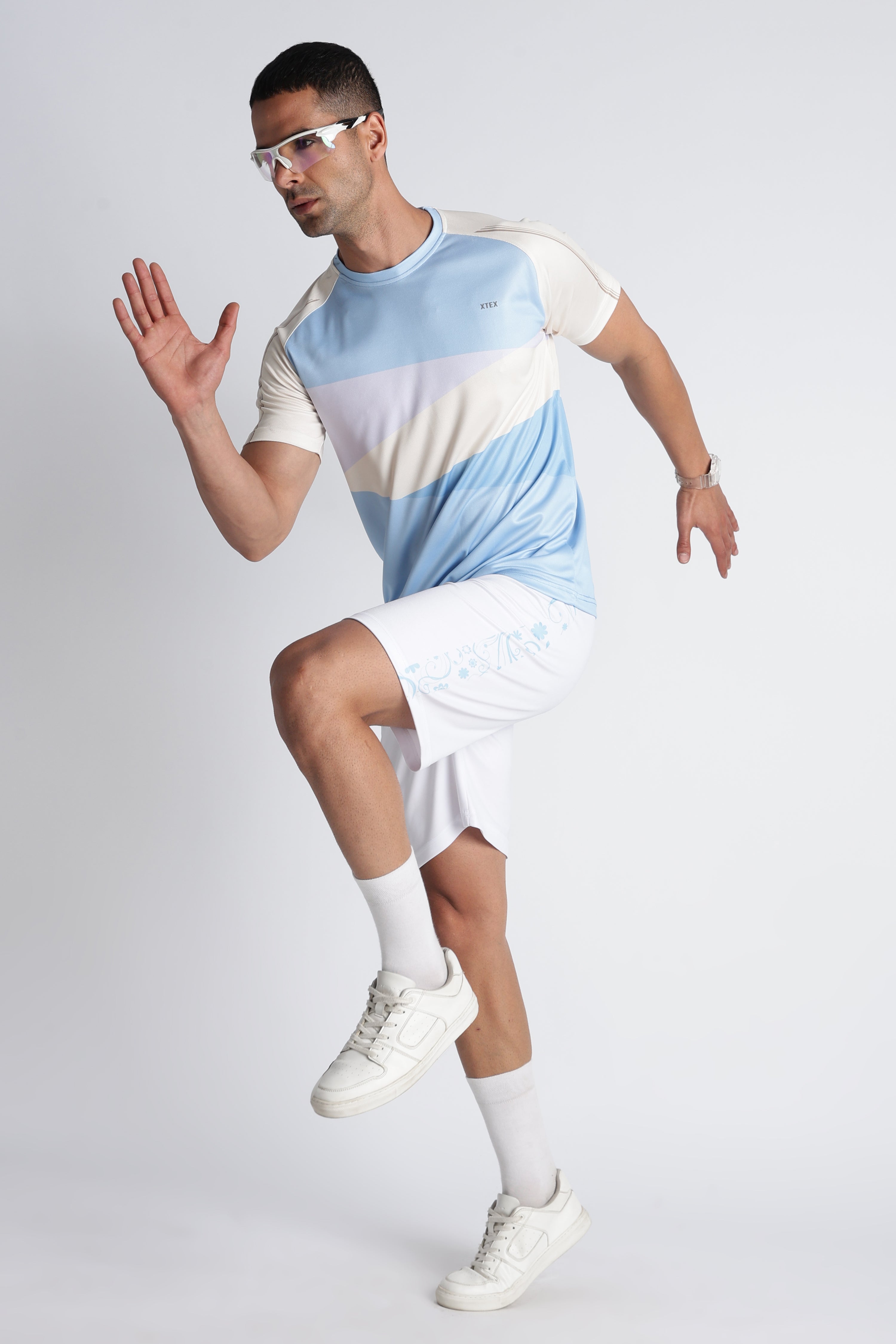 Men’s Light Blue Striped Athletic Tee | XTEX Performance Jersey