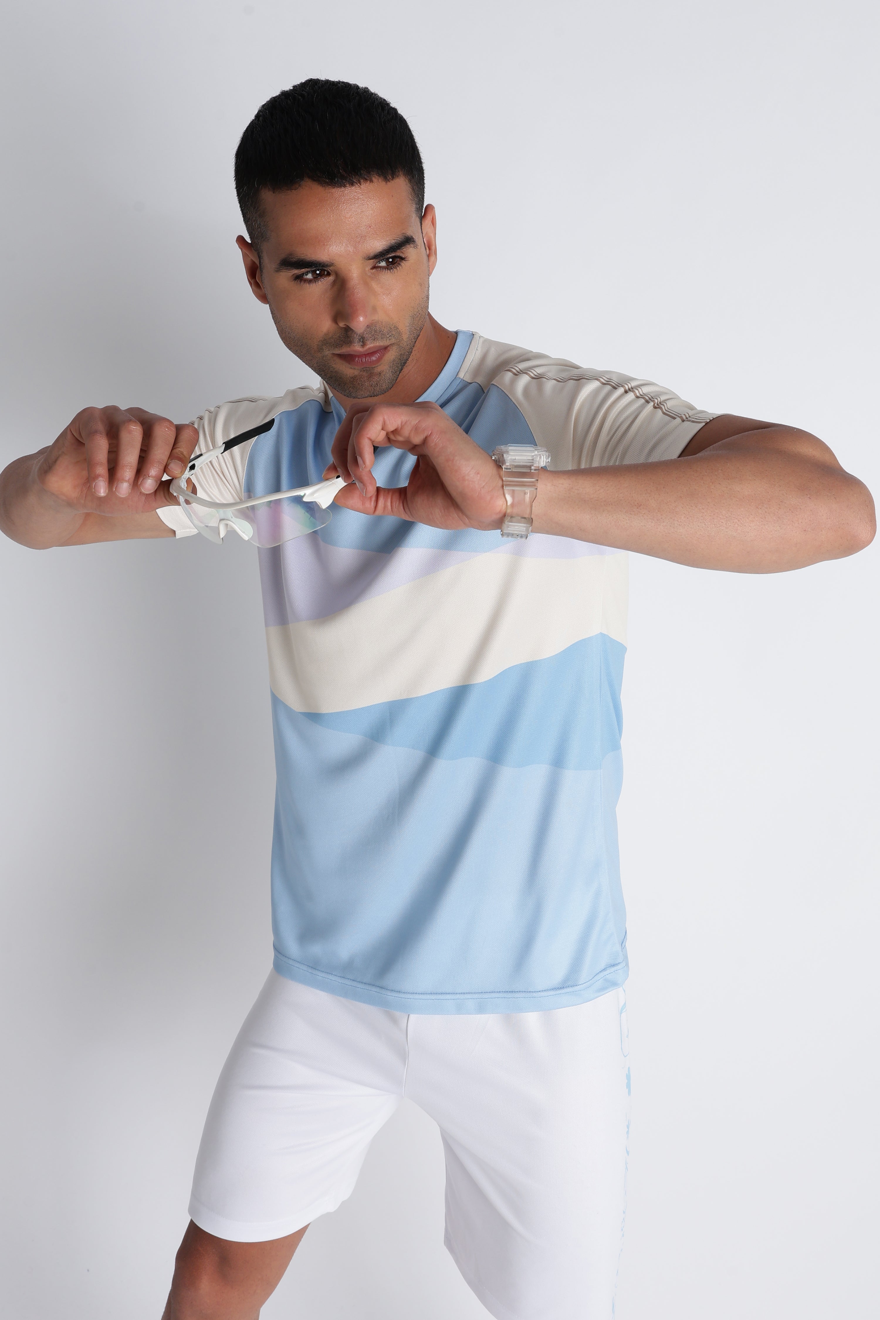 Men’s Light Blue Striped Athletic Tee | XTEX Performance Jersey