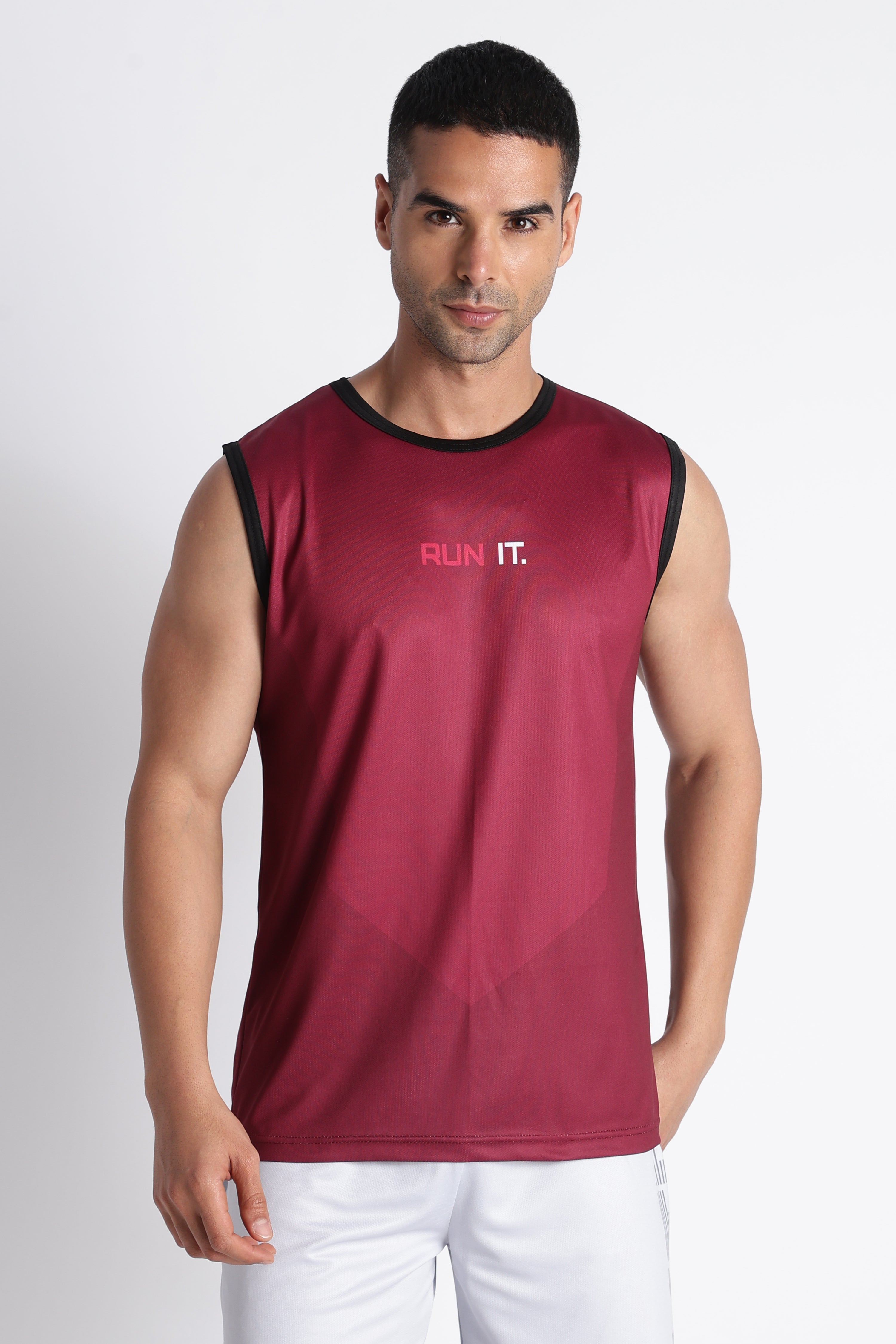 Maroon RUN IT Tank Top | Men’s Gym Workout Sleeveless Tee
