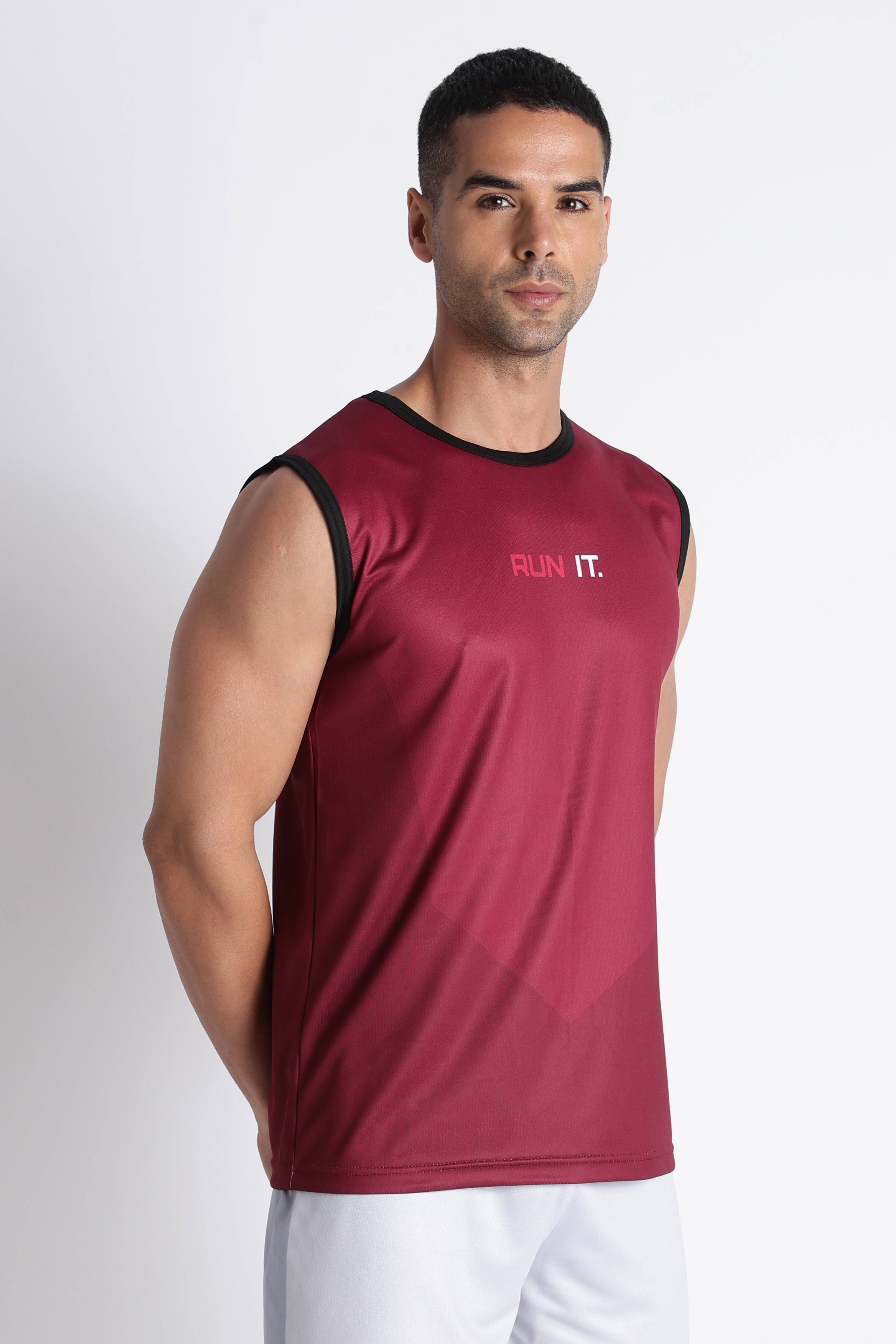 Maroon RUN IT Tank Top | Men’s Gym Workout Sleeveless Tee