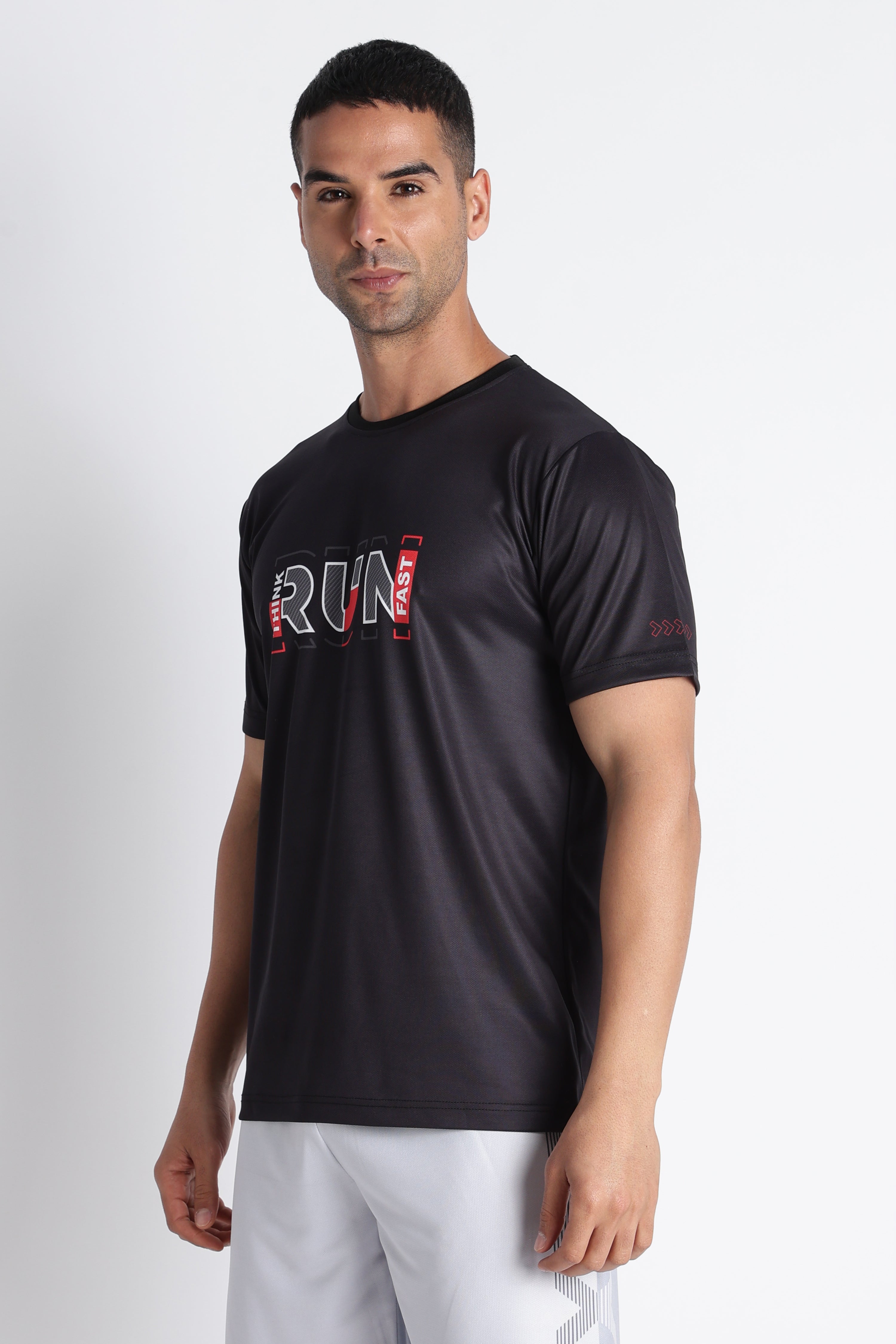 THINK RUN FAST Tee | Black Men’s Gym Workout T-Shirt