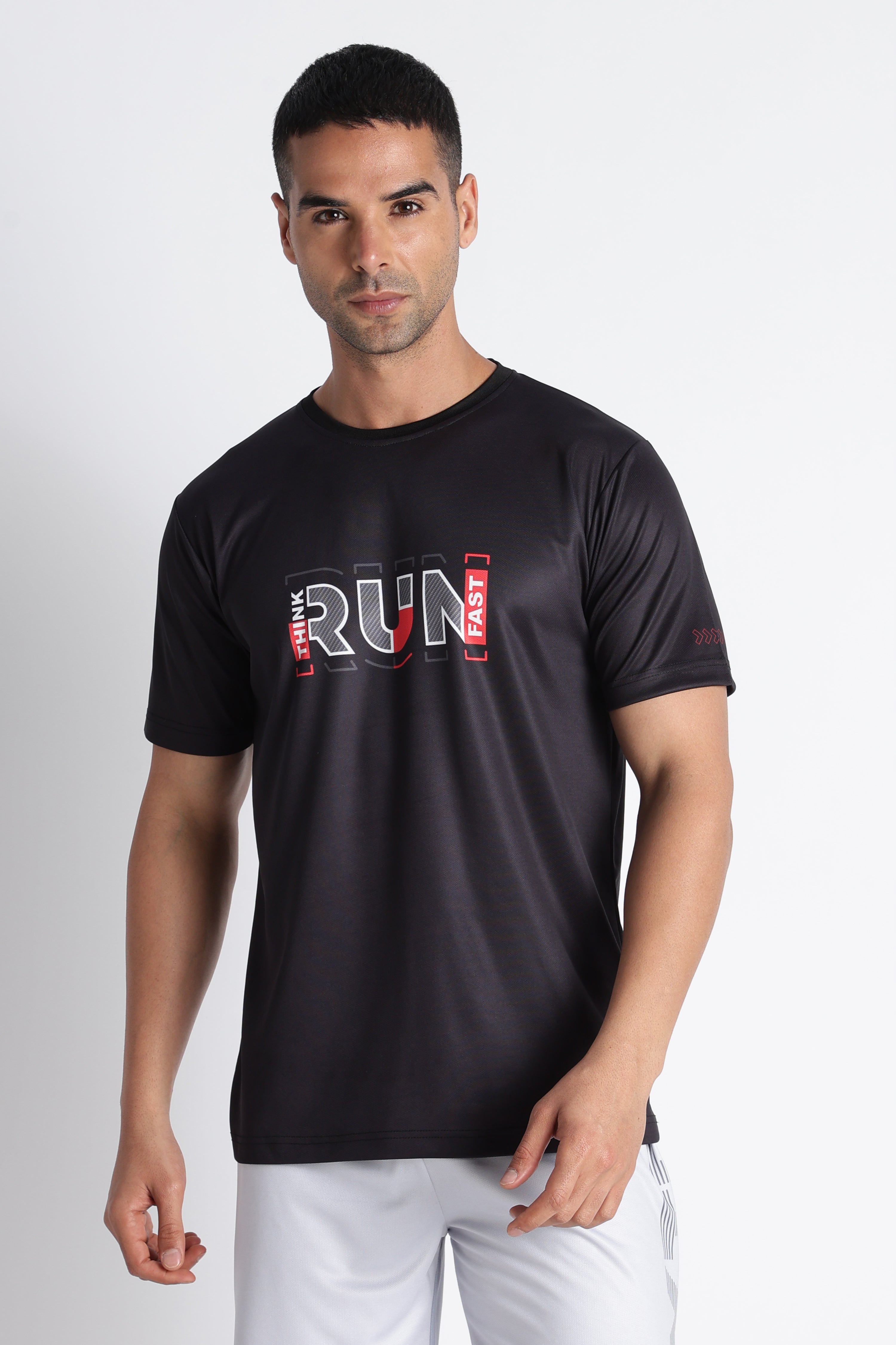 THINK RUN FAST Tee | Black Men’s Gym Workout T-Shirt