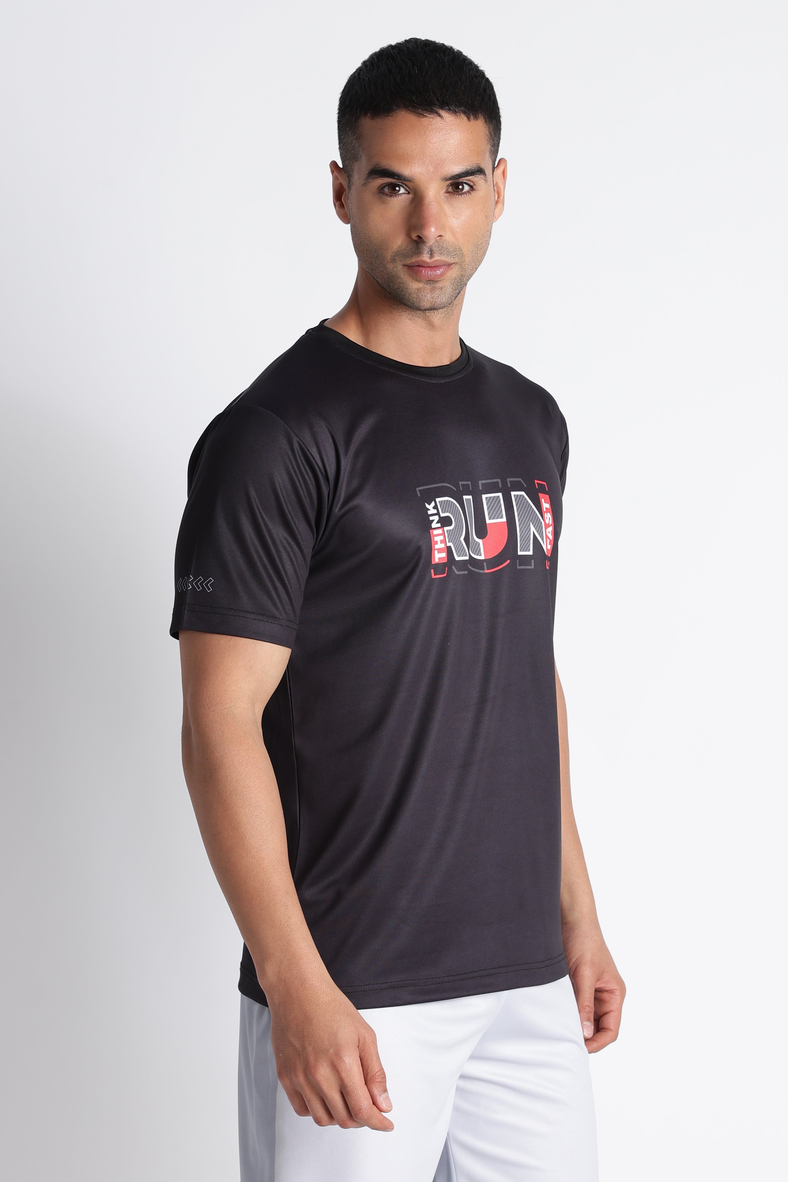 THINK RUN FAST Tee | Black Men’s Gym Workout T-Shirt