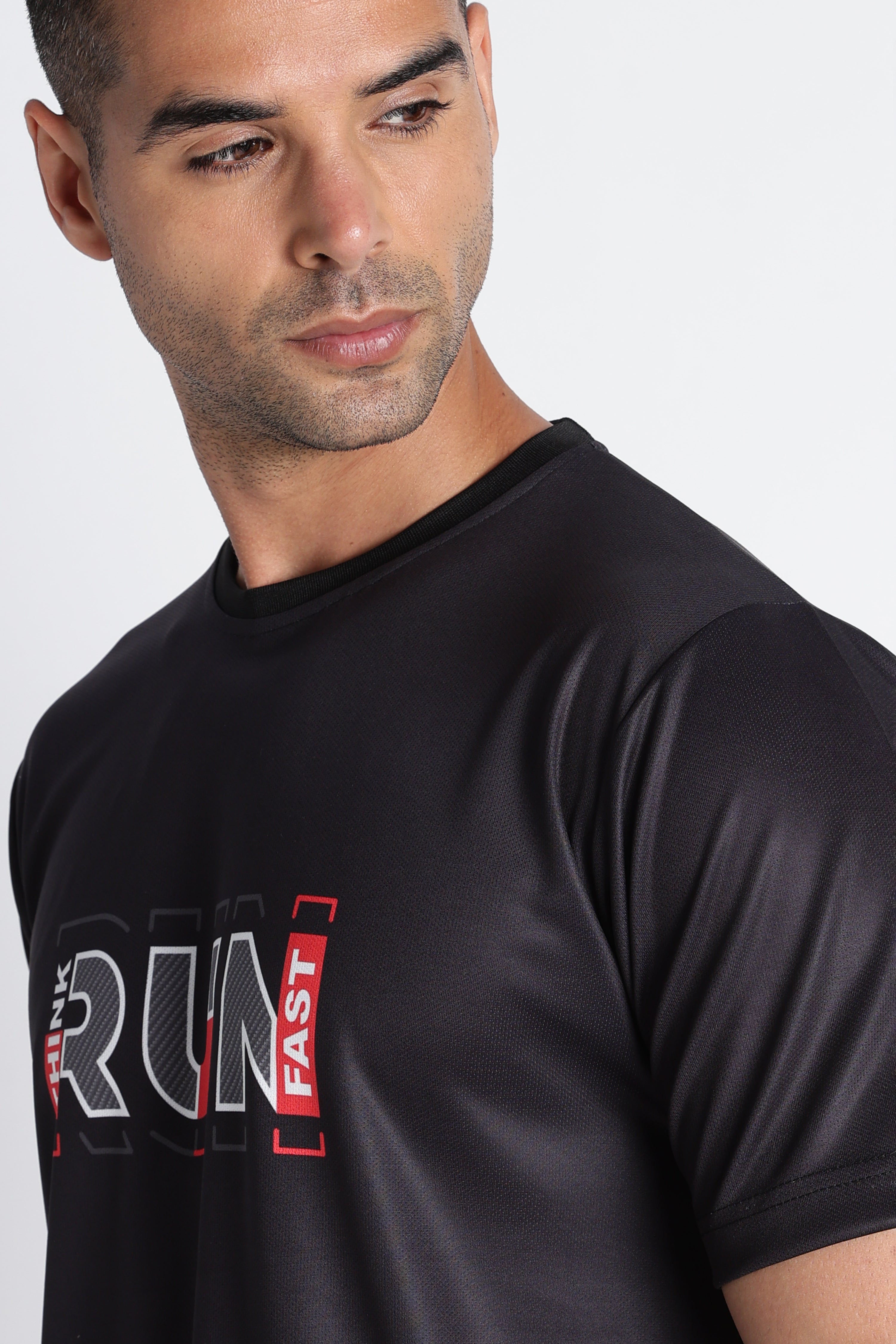 THINK RUN FAST Tee | Black Men’s Gym Workout T-Shirt