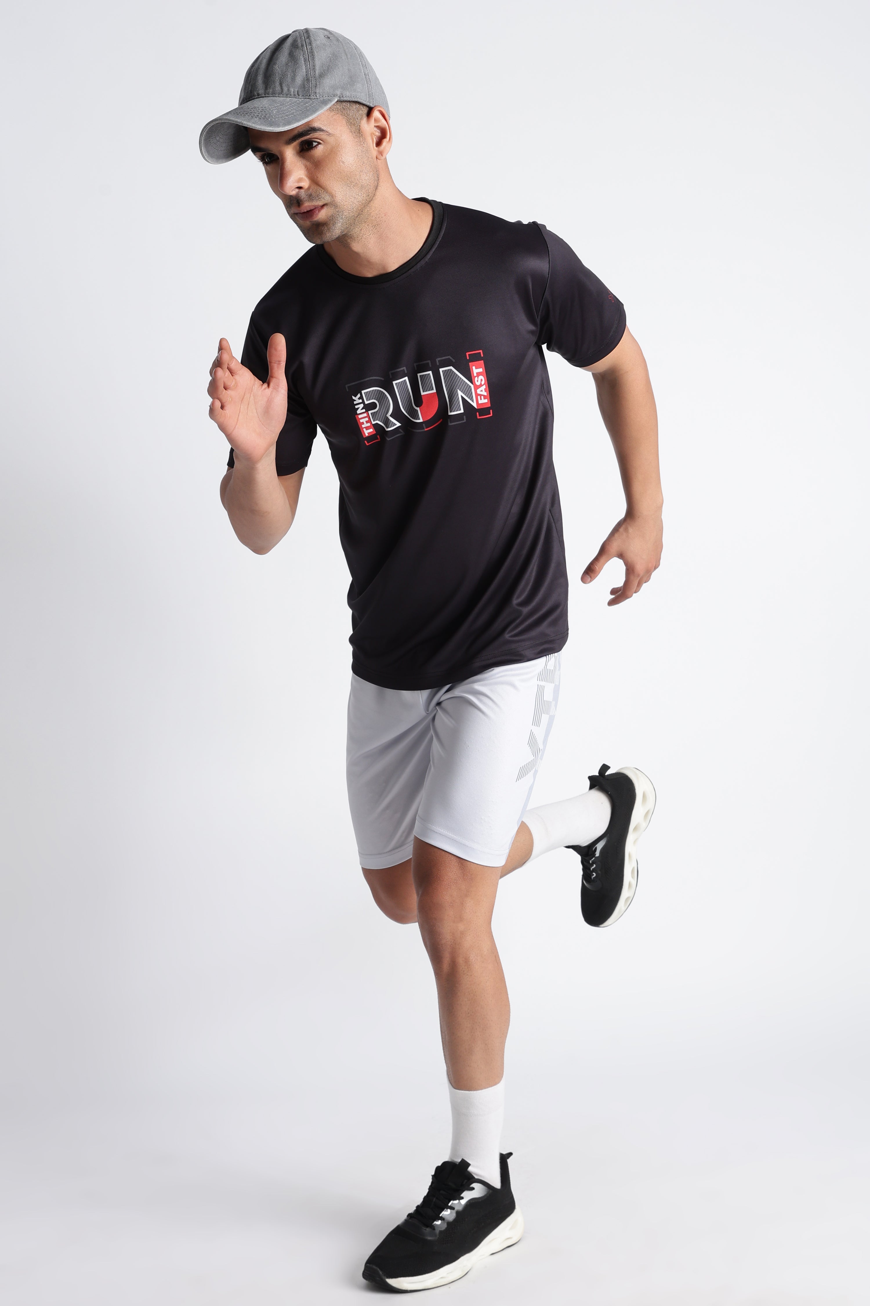 THINK RUN FAST Tee | Black Men’s Gym Workout T-Shirt