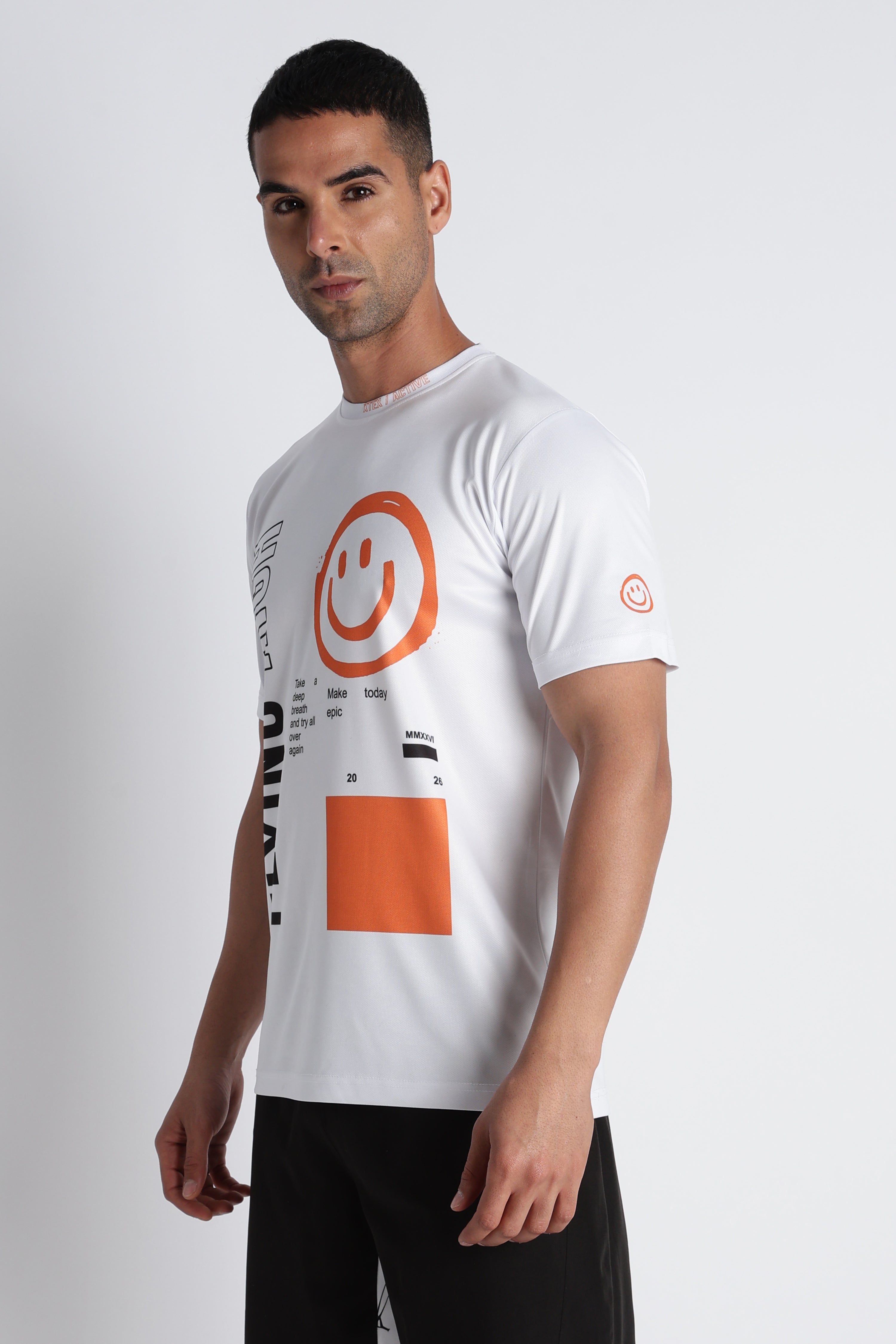 White Smiley Graphic Tee – Casual Active wear