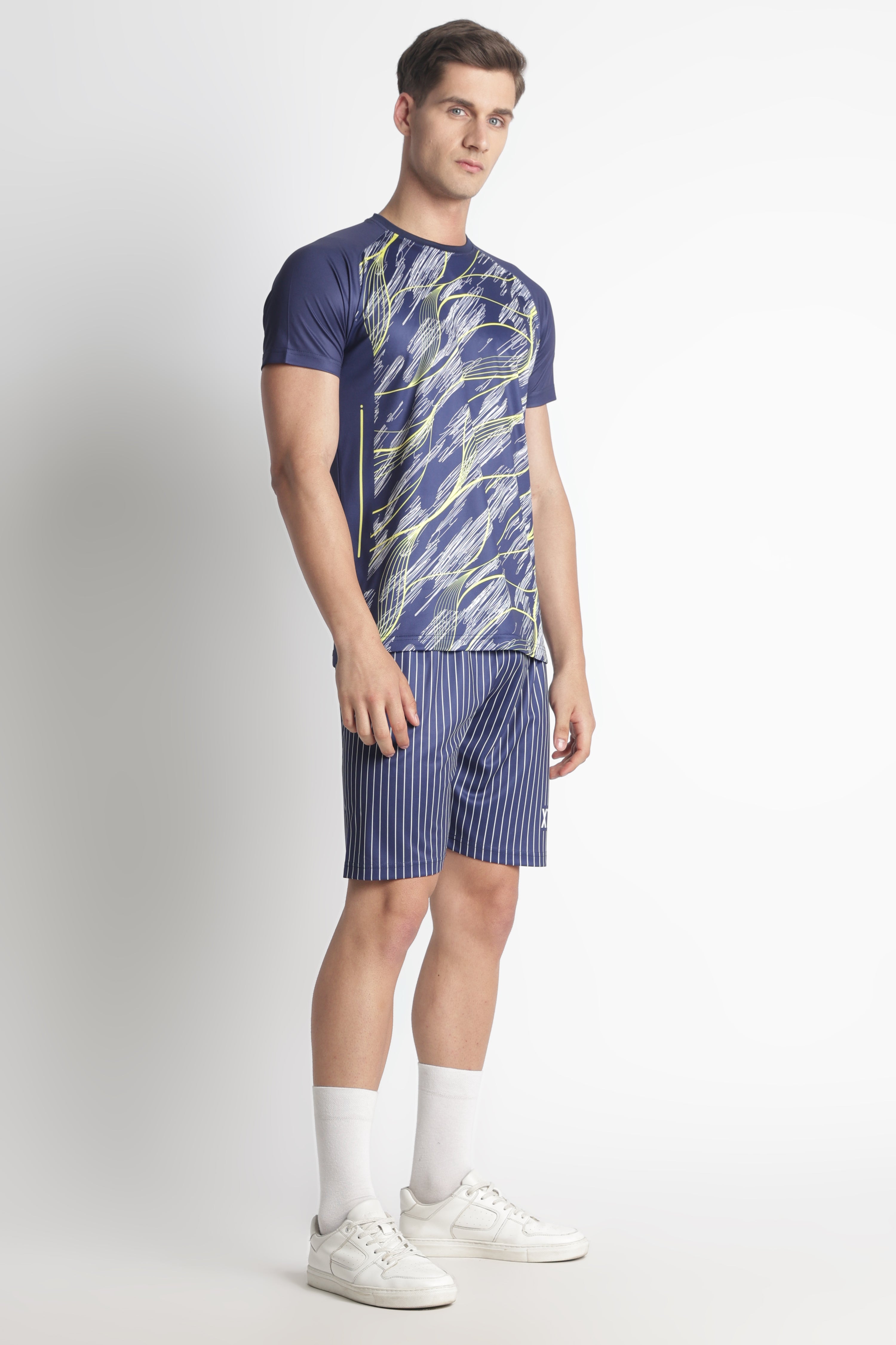 Navy Blue Abstract Graphic Jersey – Moisture-Wicking Performance Tee