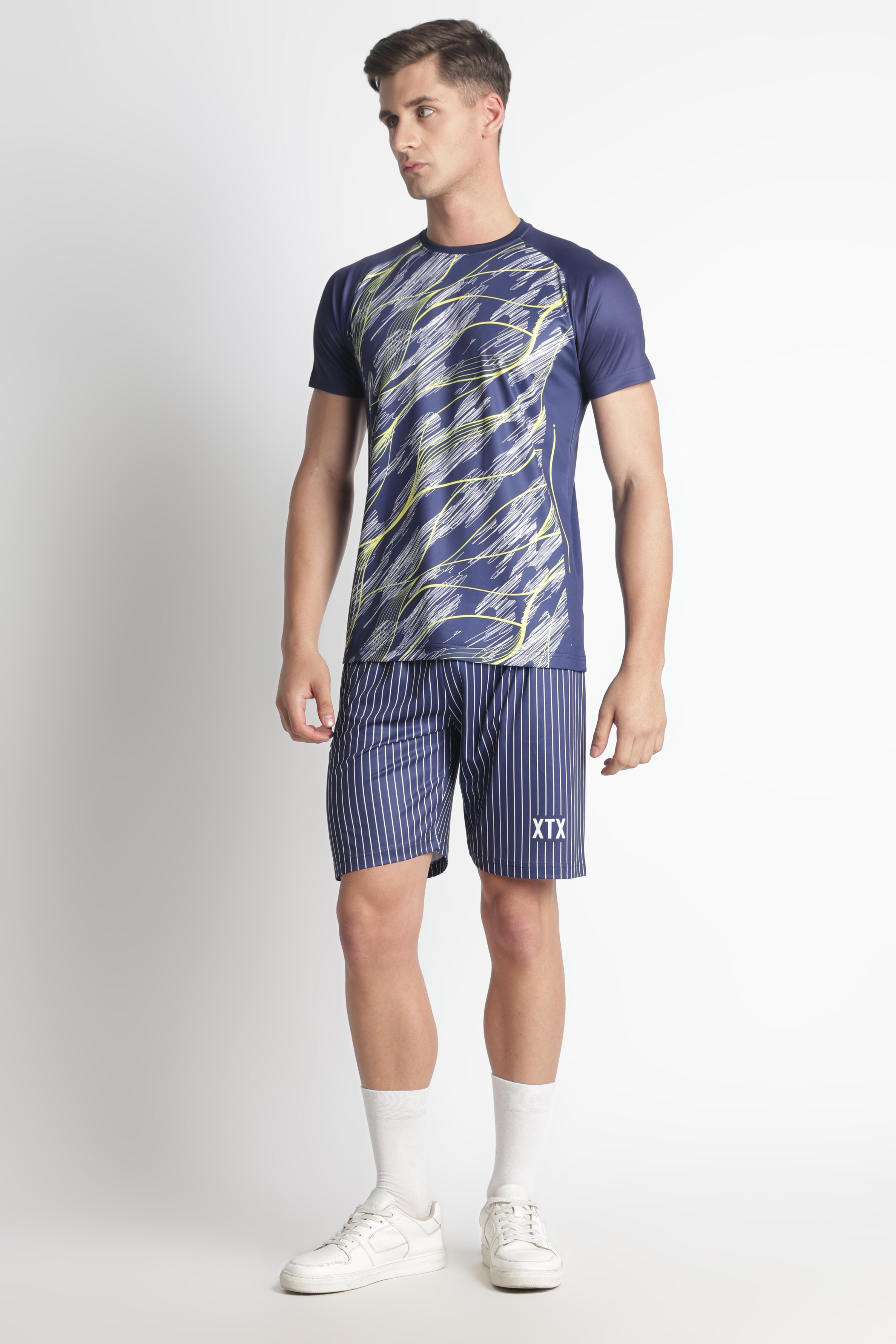 Navy Blue Abstract Graphic Jersey – Moisture-Wicking Performance Tee