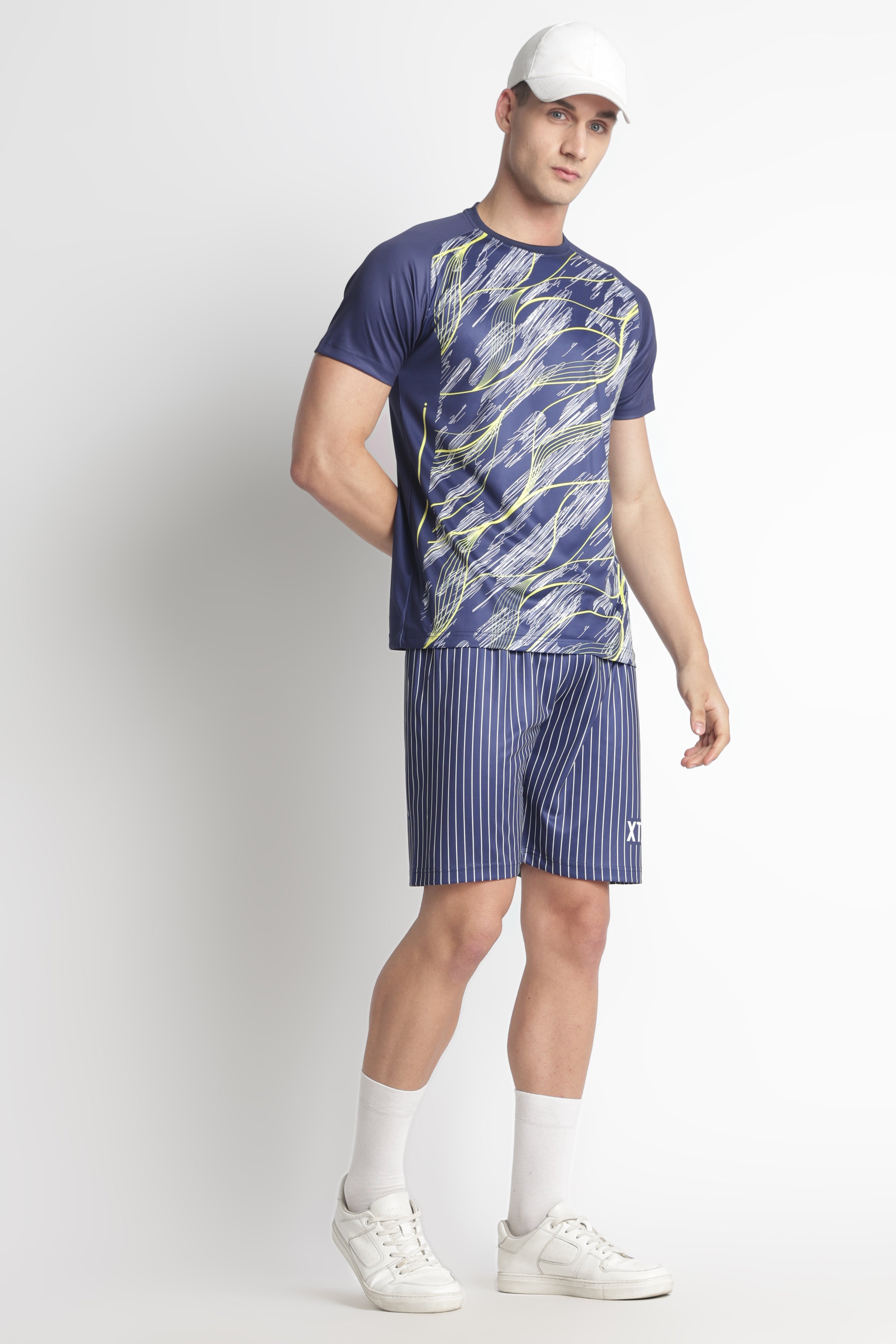 Navy Blue Abstract Graphic Jersey – Moisture-Wicking Performance Tee