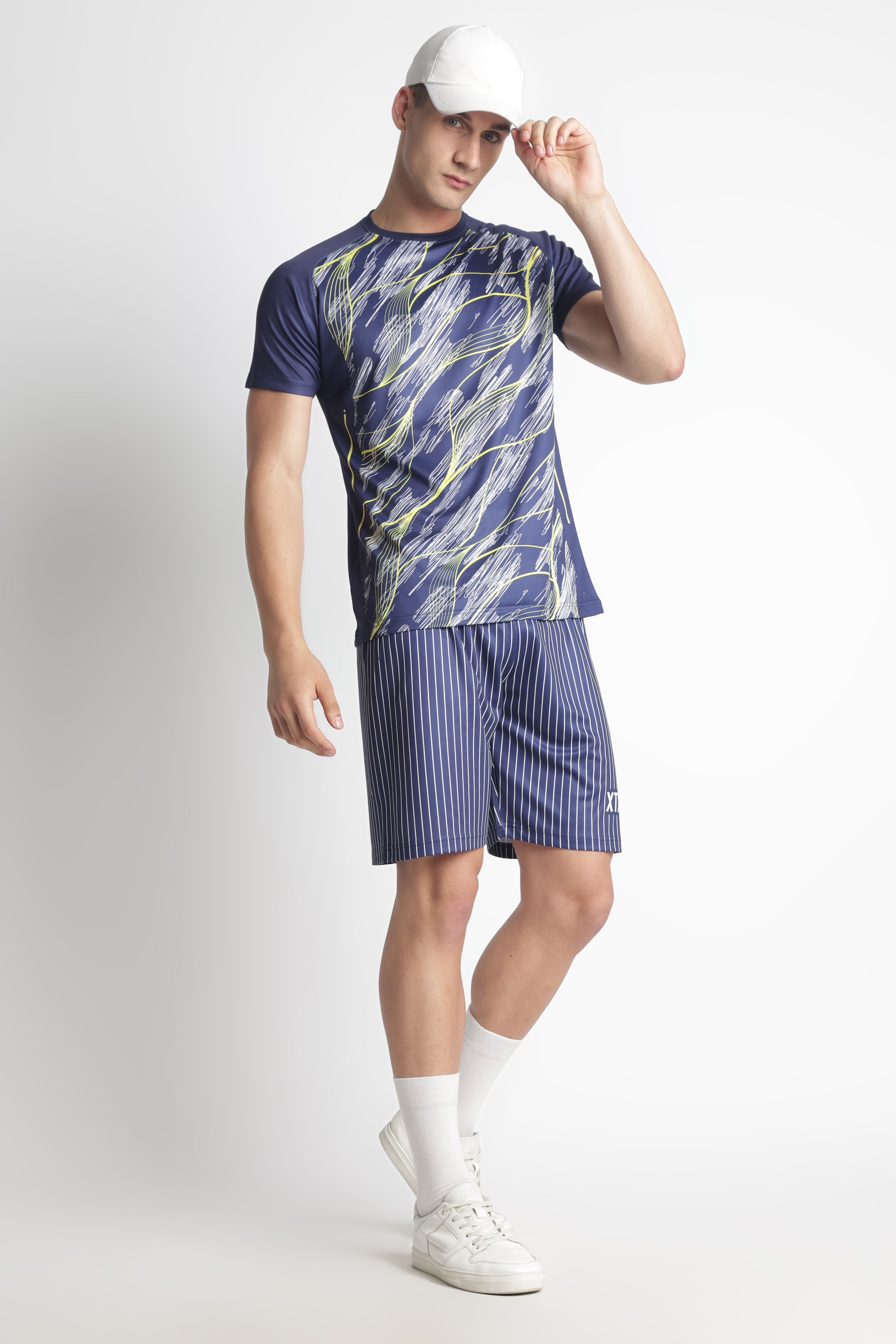 Navy Blue Abstract Graphic Jersey – Moisture-Wicking Performance Tee