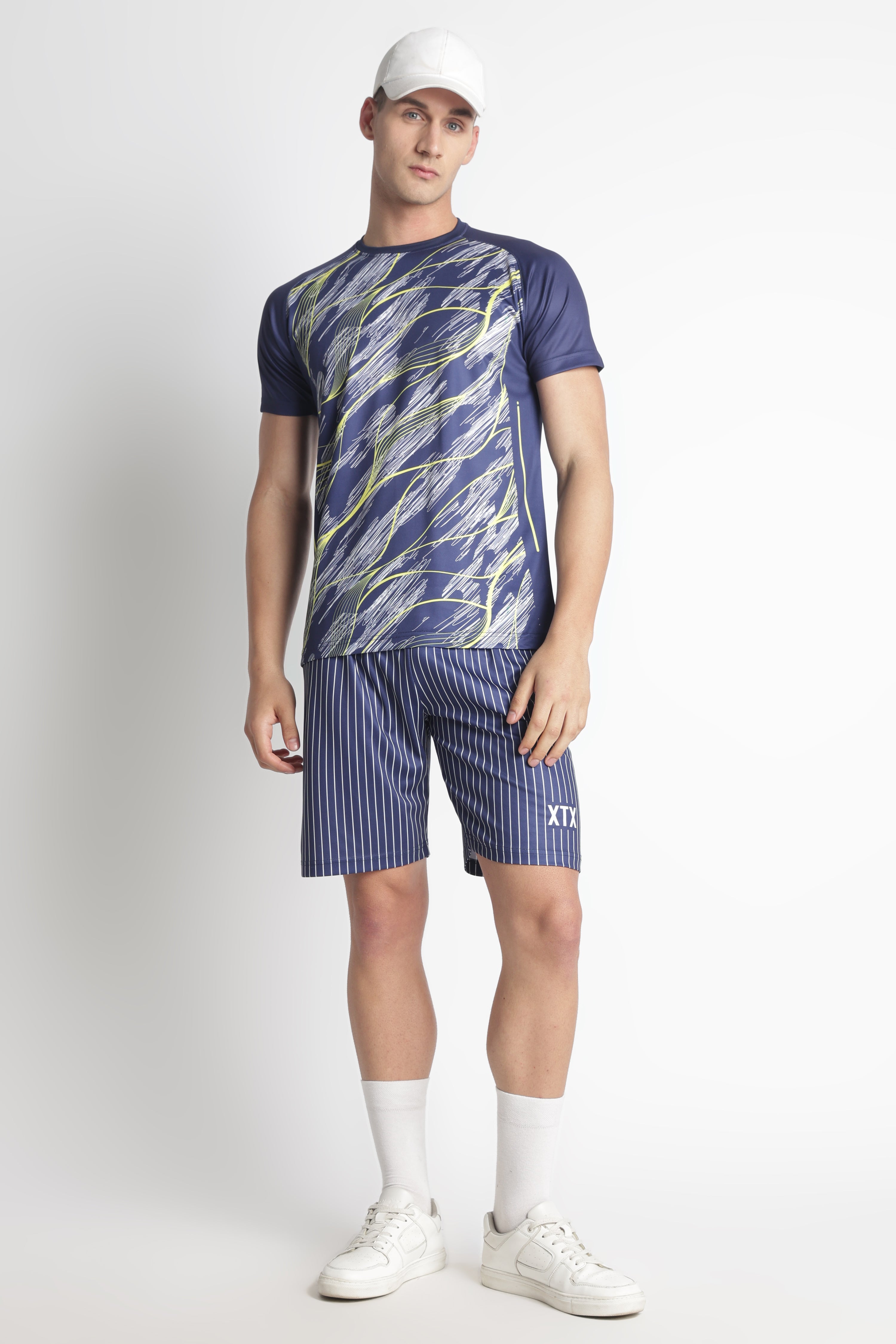 Navy Blue Abstract Graphic Jersey – Moisture-Wicking Performance Tee