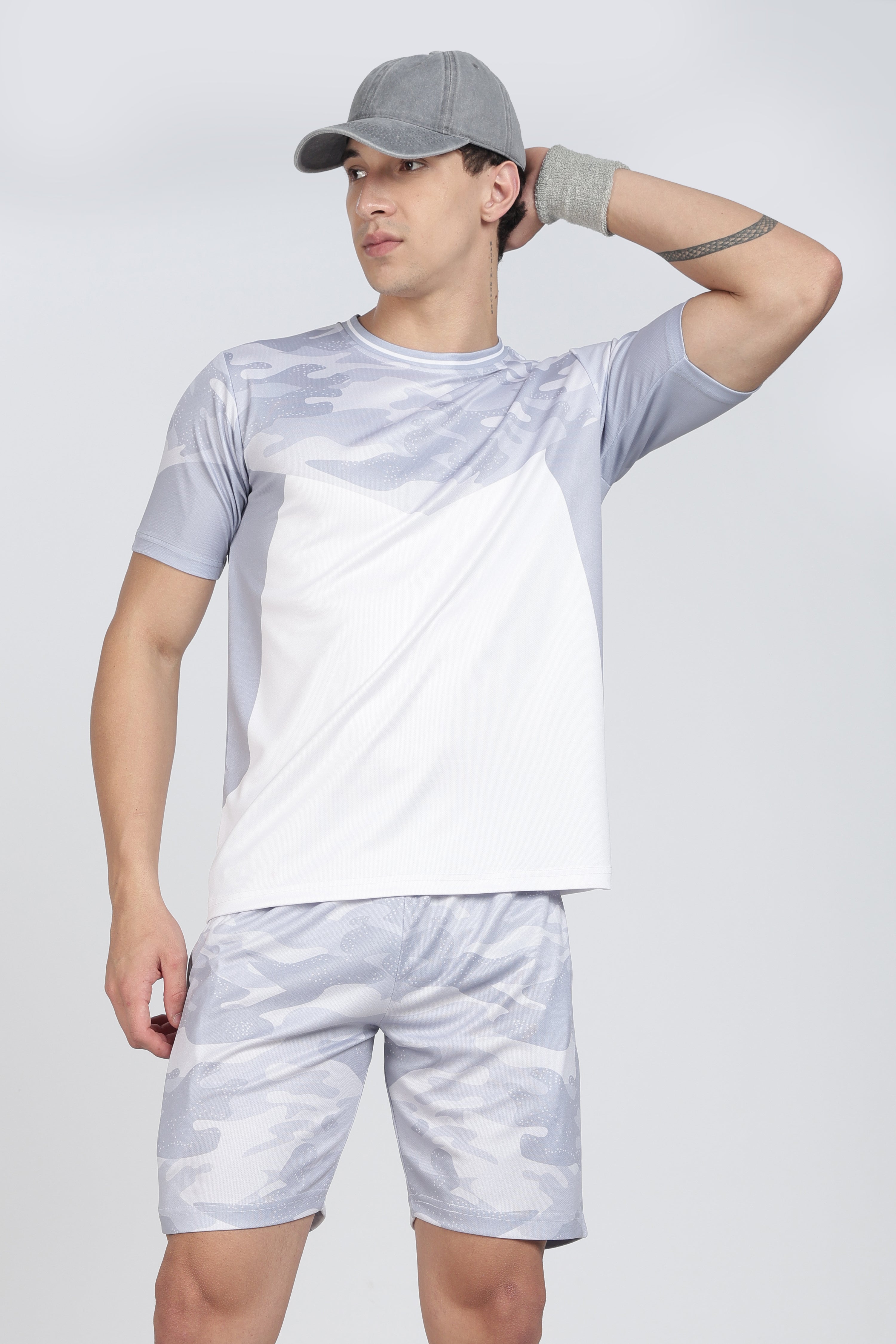 Camouflage Active Wear Jersey – Grey & White Athletic Tee for Sports & Everyday