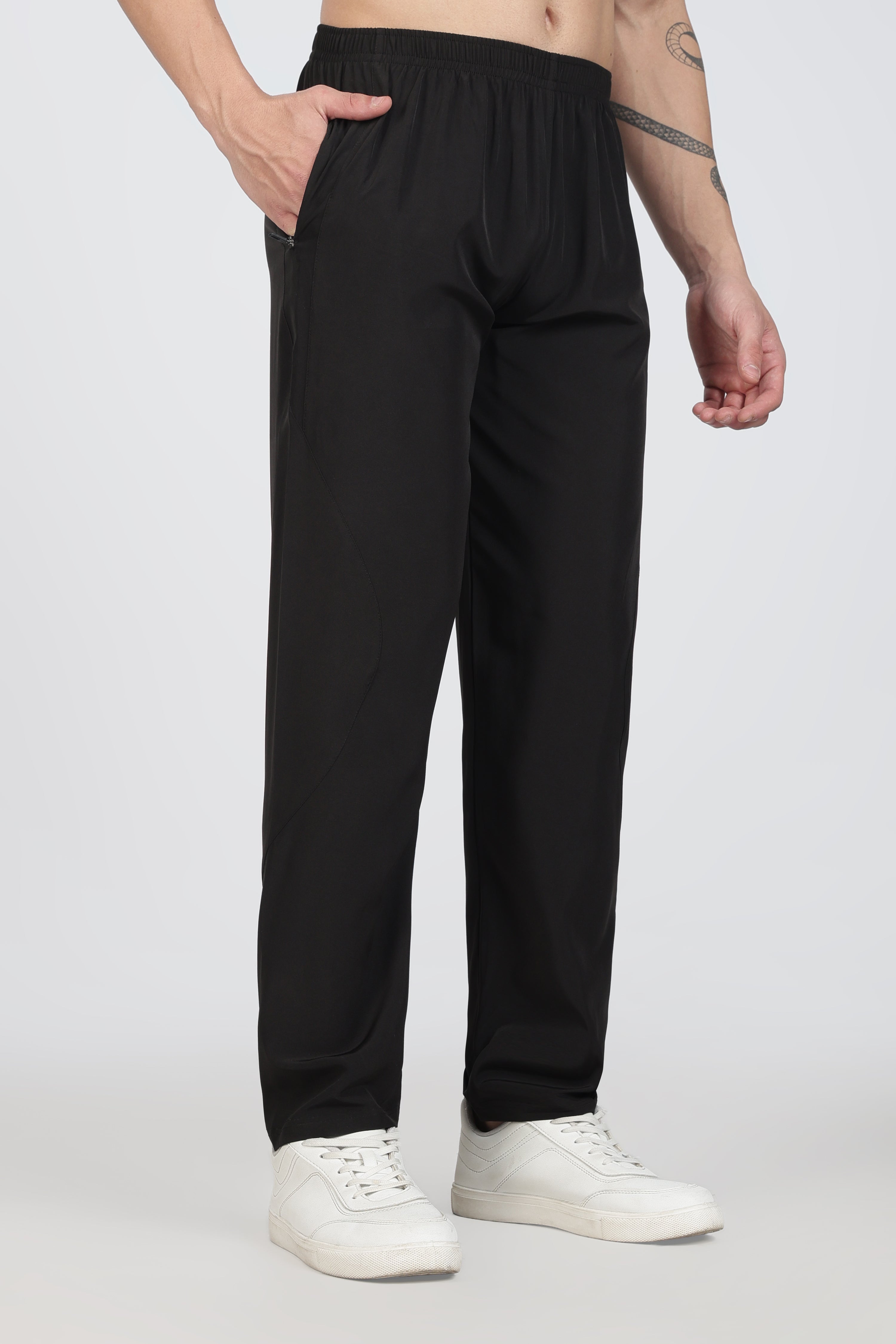 Black  Athletic Track Pants – Breathable Elastic Waist Joggers with Zipper Pocket