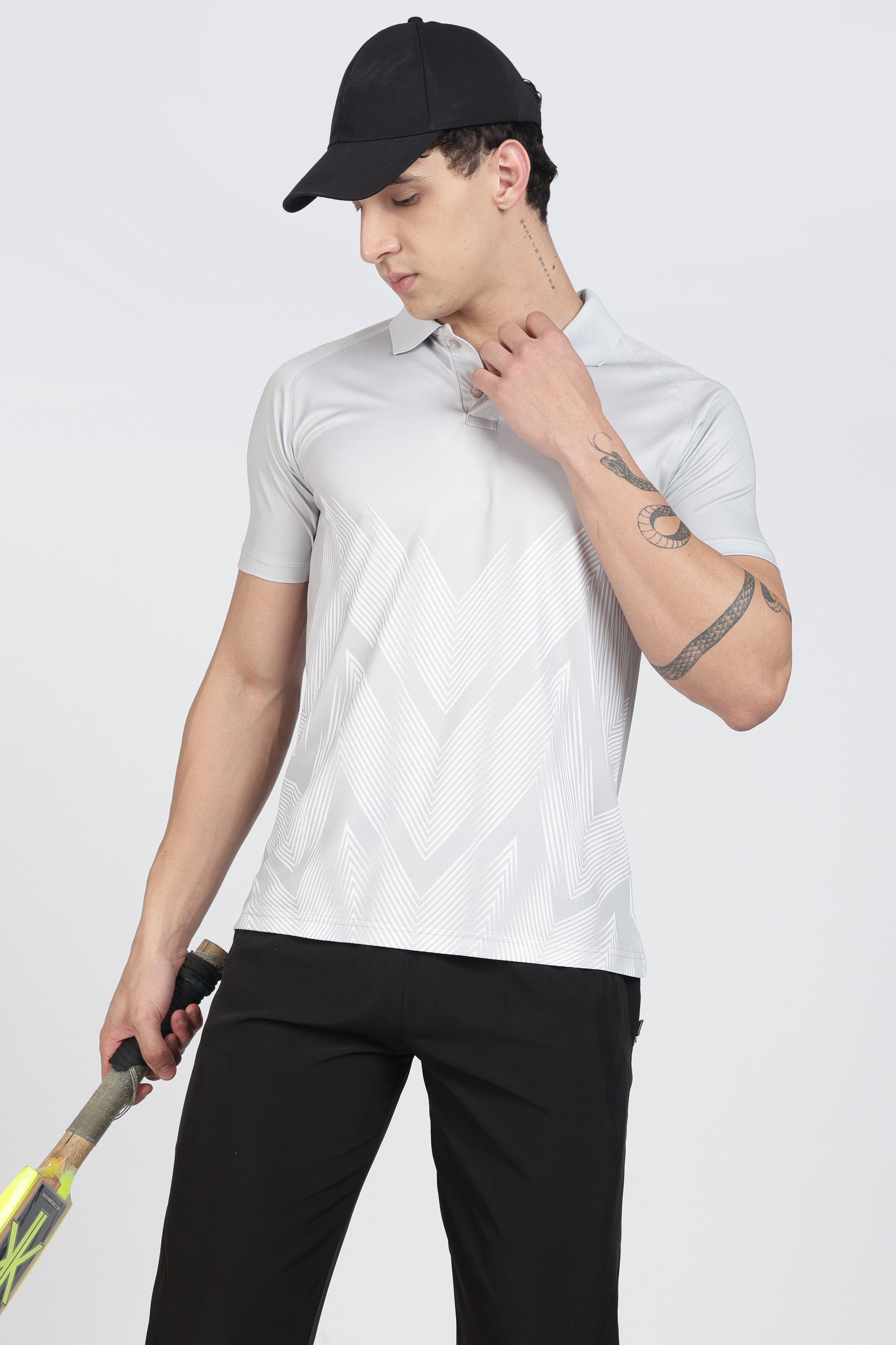 Active-Wear Polo – Breathable Chevron Design for Cricket & Casual Play